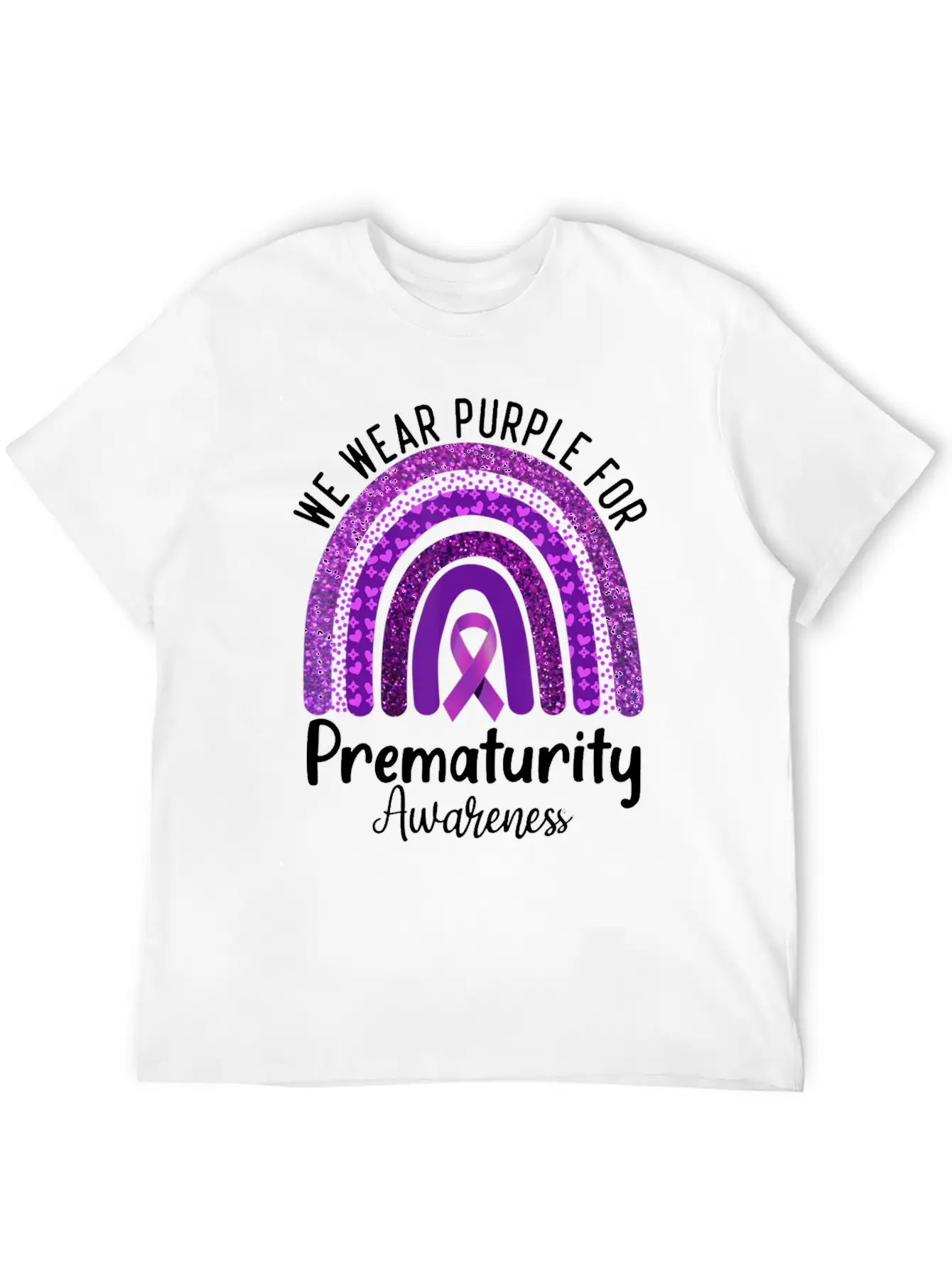 We Wear Purple Rainbow For Prematurity Awareness Stylish Everyday T-Shirt – Unisex Basic Cotton Tee