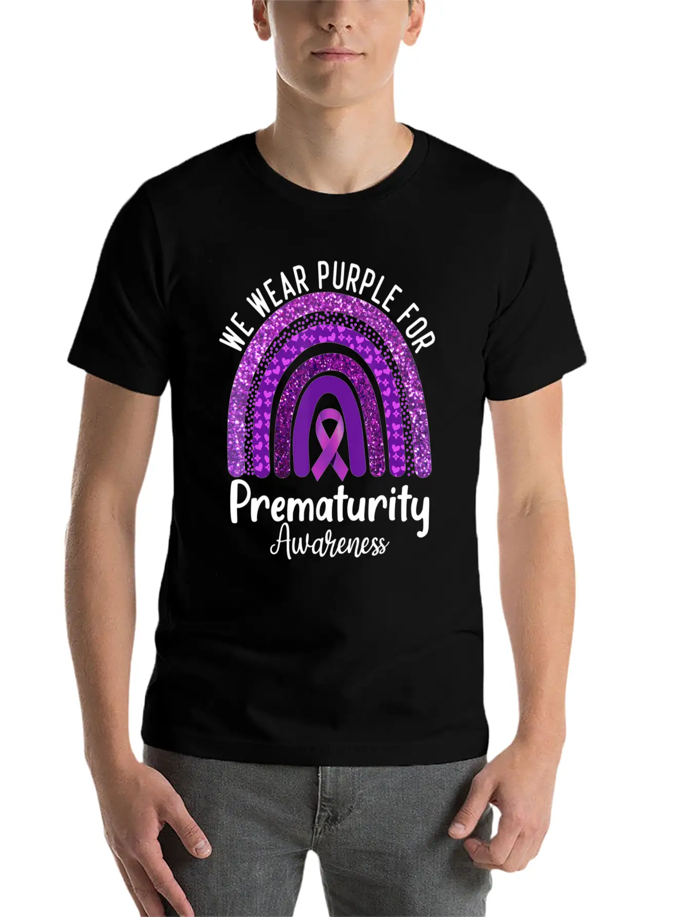 We Wear Purple Rainbow For Prematurity Awareness Stylish Everyday T-Shirt – Unisex Basic Cotton Tee
