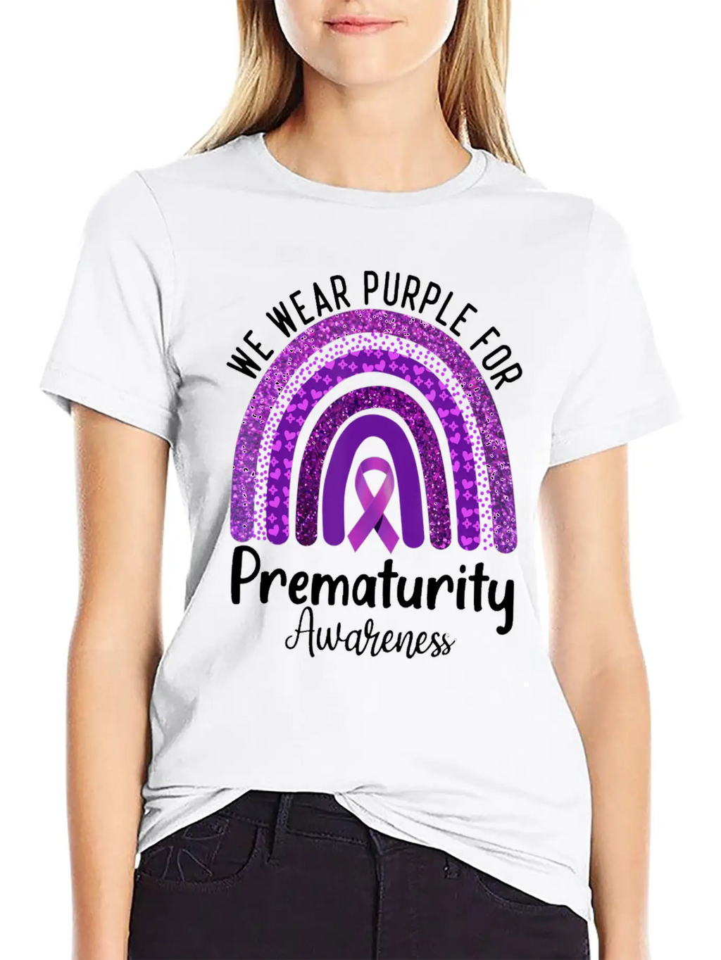 We Wear Purple Rainbow For Prematurity Awareness Stylish Everyday T-Shirt – Unisex Basic Cotton Tee
