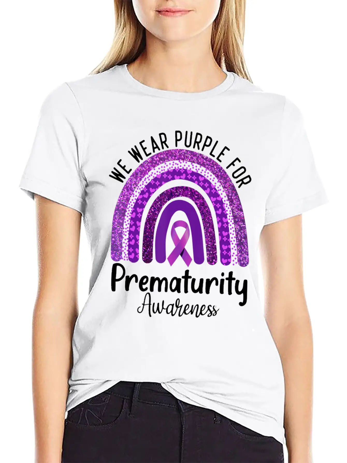 We Wear Purple Rainbow For Prematurity Awareness Stylish Everyday T-Shirt – Unisex Basic Cotton Tee