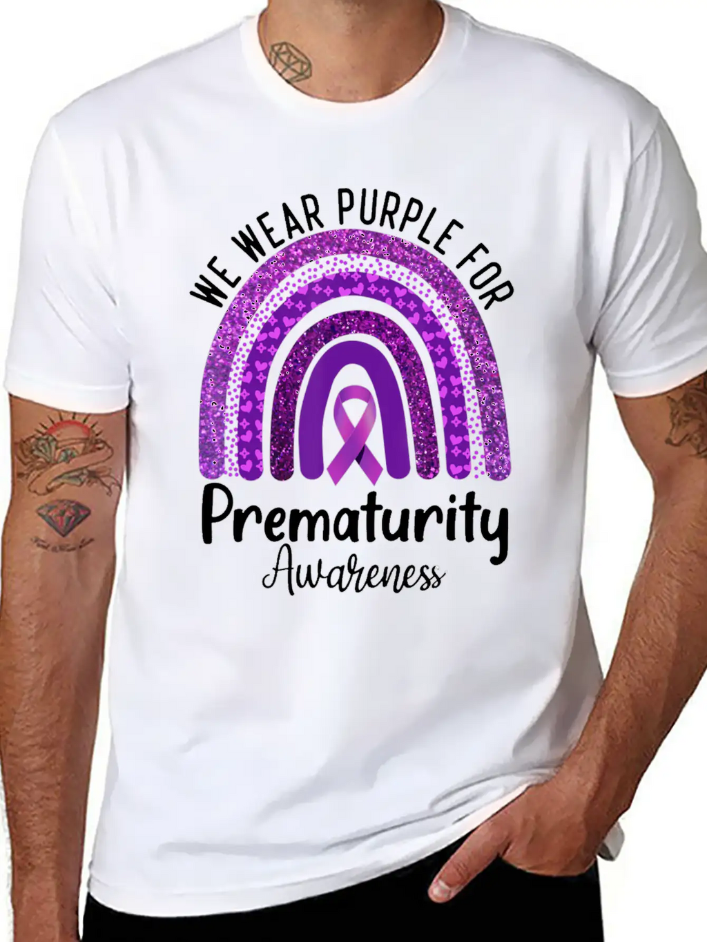 We Wear Purple Rainbow For Prematurity Awareness Stylish Everyday T-Shirt – Unisex Basic Cotton Tee