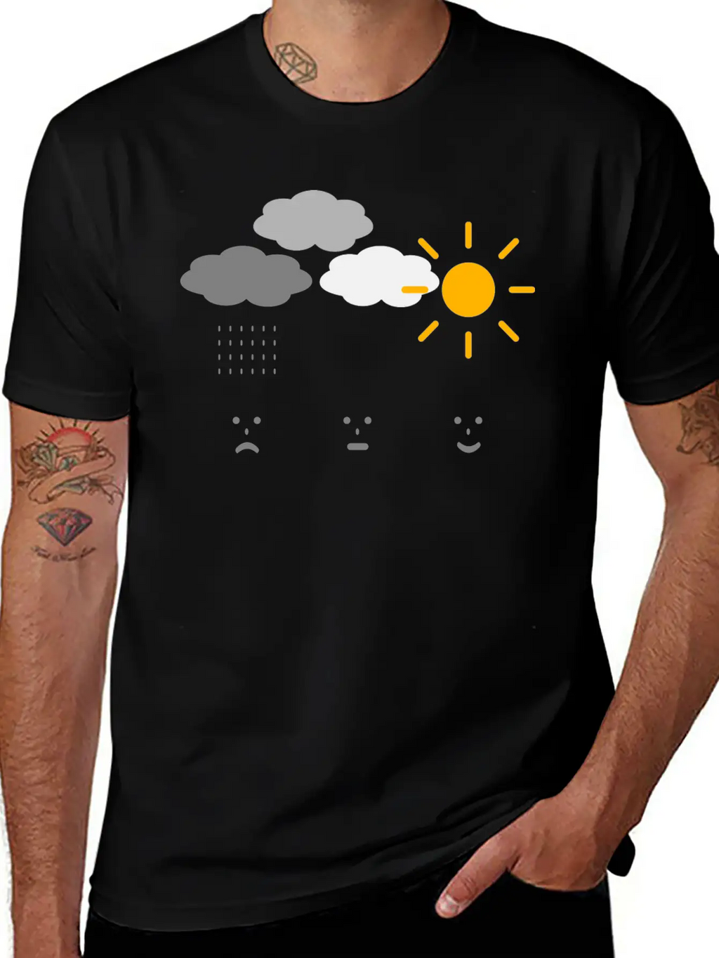 Weather Moods Feelings Rain Clouds Sunshine Faces Casual Graphic T-Shirt – Simple And Comfortable Daily Wear