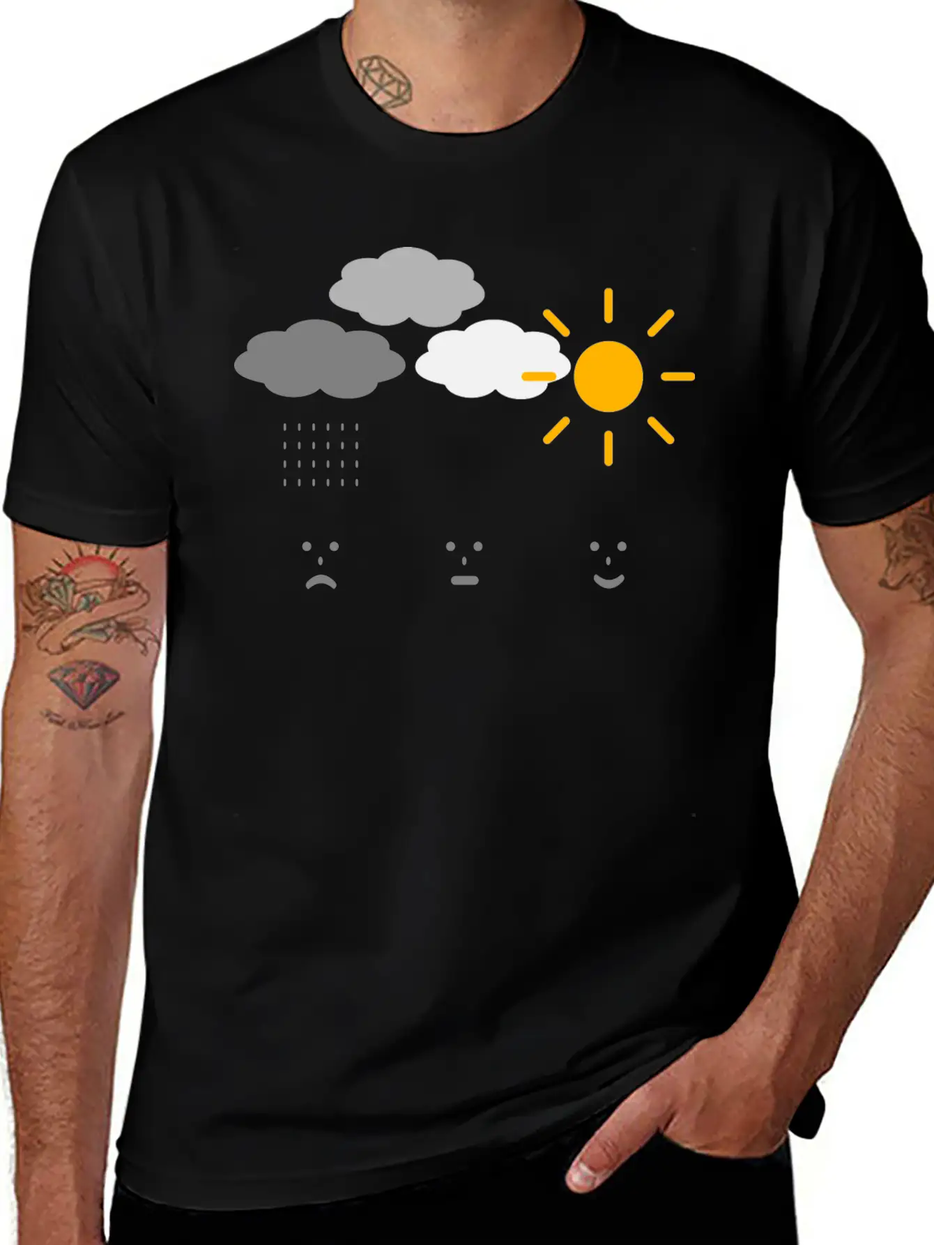 Weather Moods Feelings Rain Clouds Sunshine Faces Casual Graphic T-Shirt – Simple And Comfortable Daily Wear