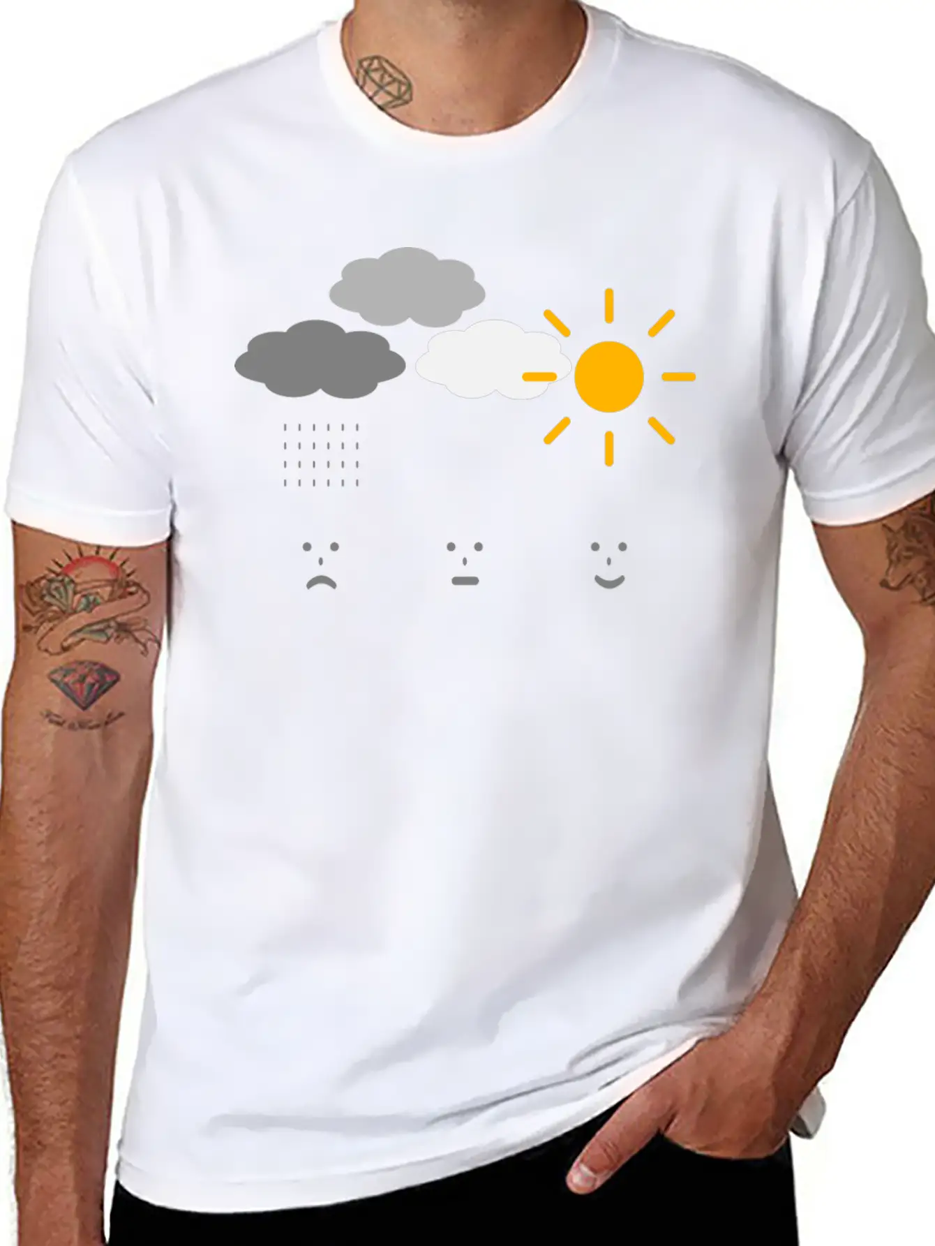 Weather Moods Feelings Rain Clouds Sunshine Faces Casual Graphic T-Shirt – Simple And Comfortable Daily Wear