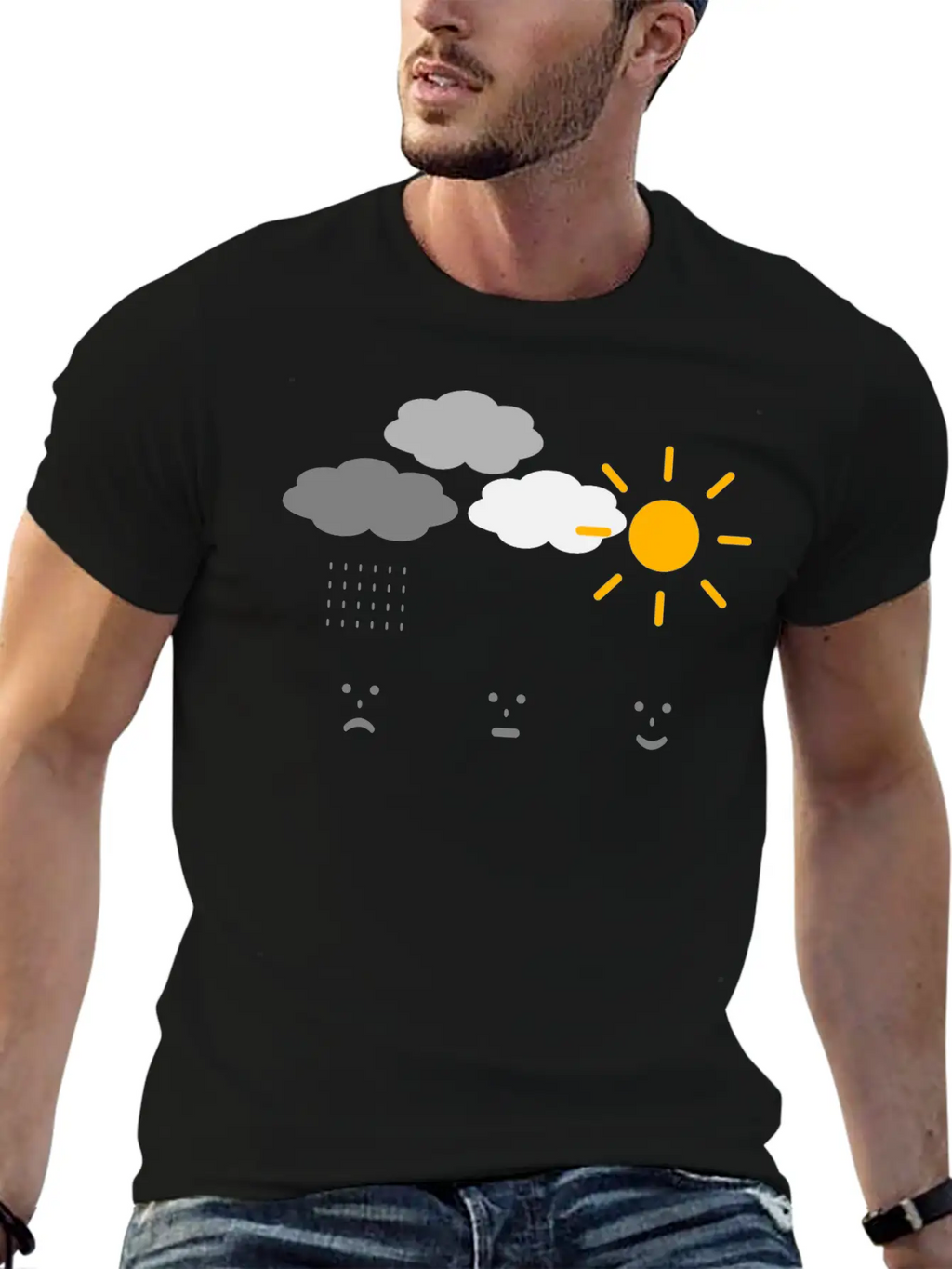 Weather Moods Feelings Rain Clouds Sunshine Faces Casual Graphic T-Shirt – Simple And Comfortable Daily Wear