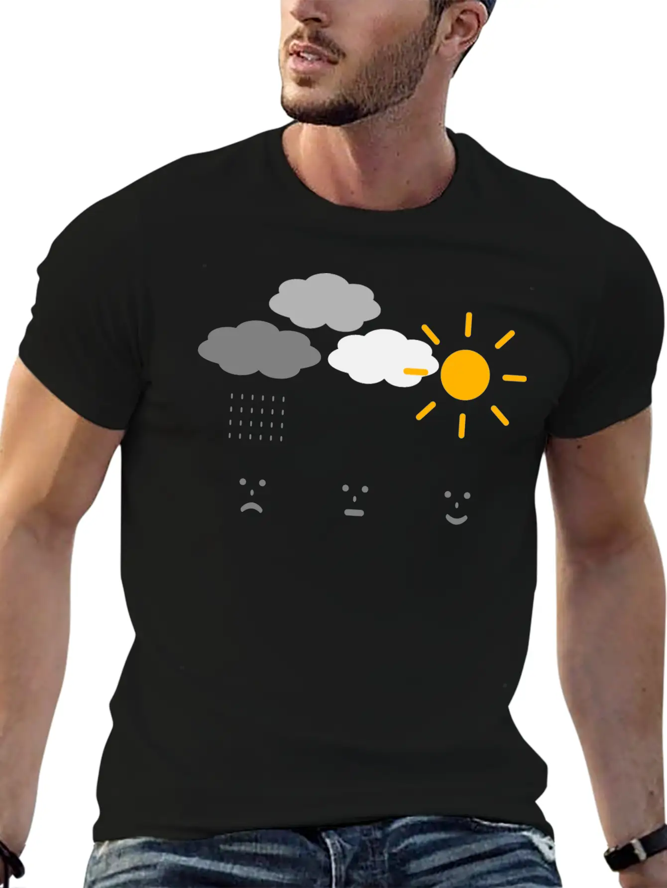 Weather Moods Feelings Rain Clouds Sunshine Faces Casual Graphic T-Shirt – Simple And Comfortable Daily Wear