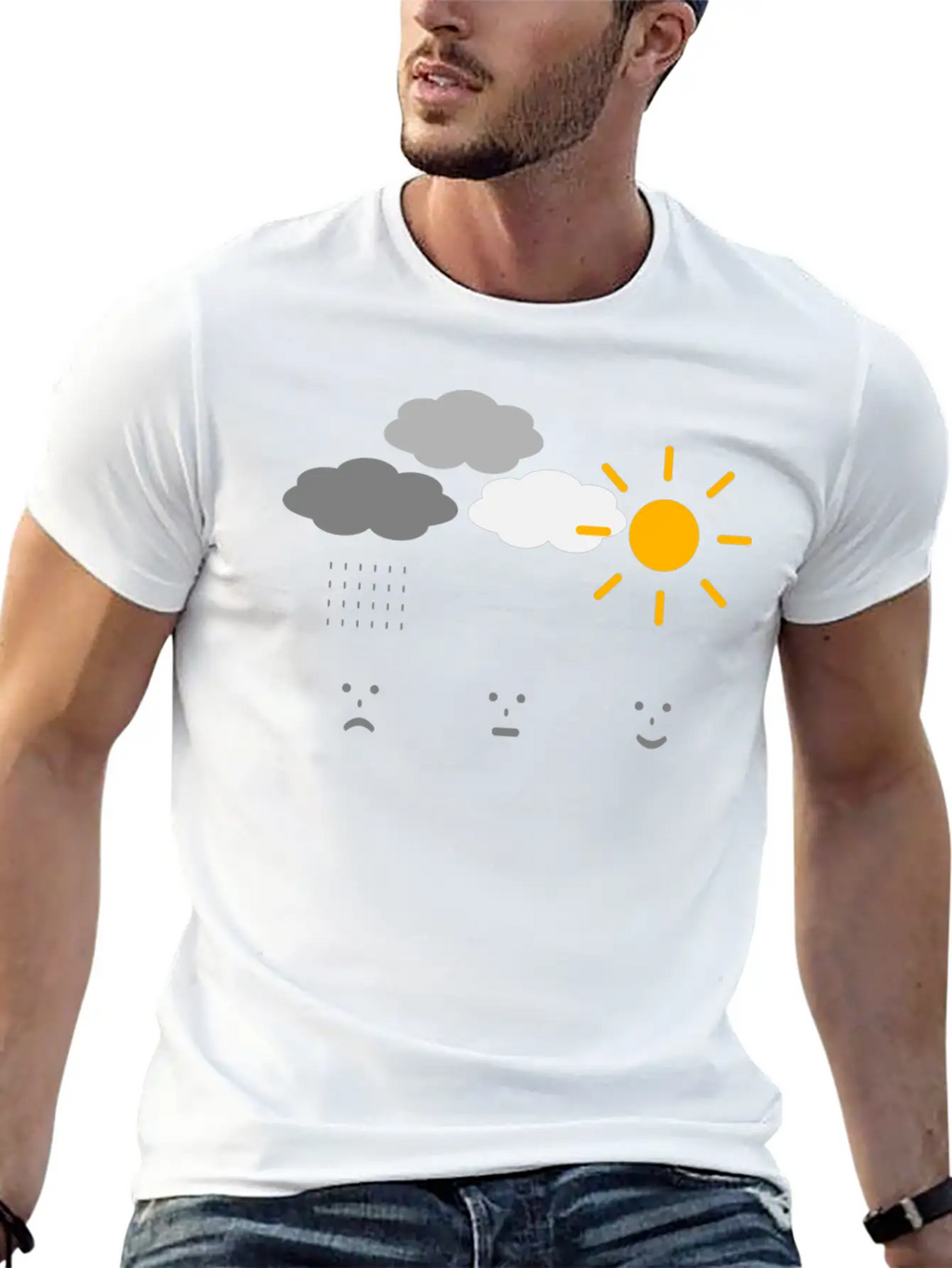 Weather Moods Feelings Rain Clouds Sunshine Faces Casual Graphic T-Shirt – Simple And Comfortable Daily Wear