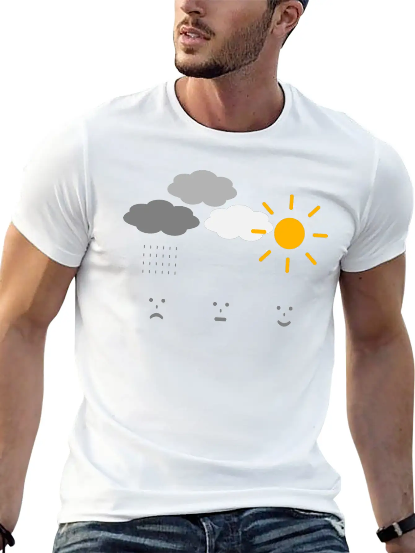 Weather Moods Feelings Rain Clouds Sunshine Faces Casual Graphic T-Shirt – Simple And Comfortable Daily Wear