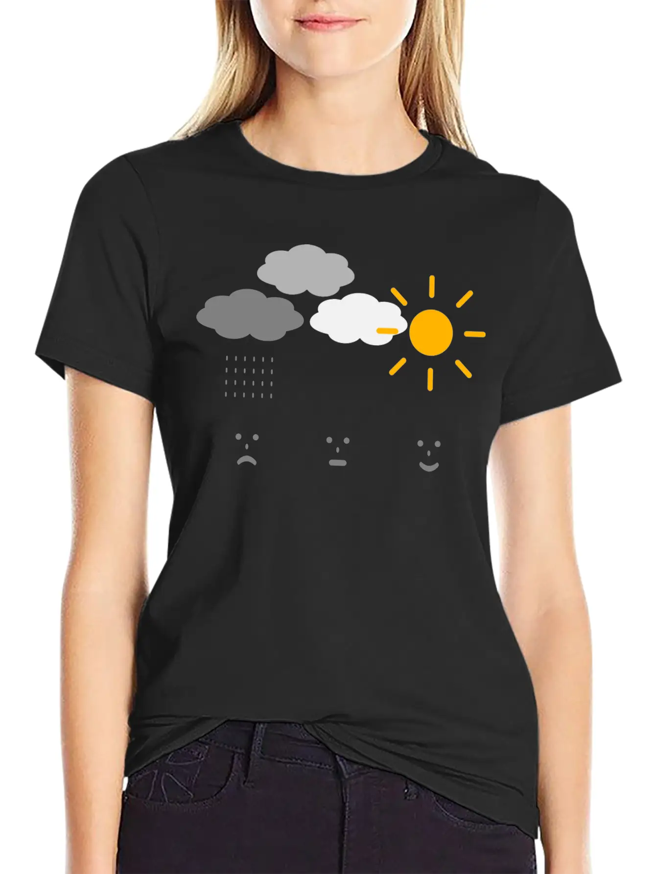 Weather Moods Feelings Rain Clouds Sunshine Faces Casual Graphic T-Shirt – Simple And Comfortable Daily Wear