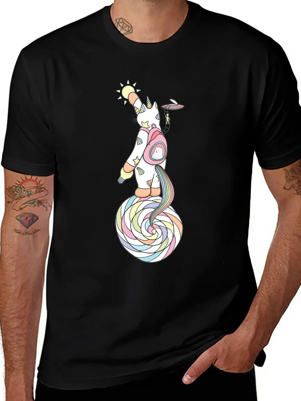 Weird Unicorn Cat Busy Maintaining The Universe Casual Graphic T-Shirt – Simple And Comfortable Daily Wear