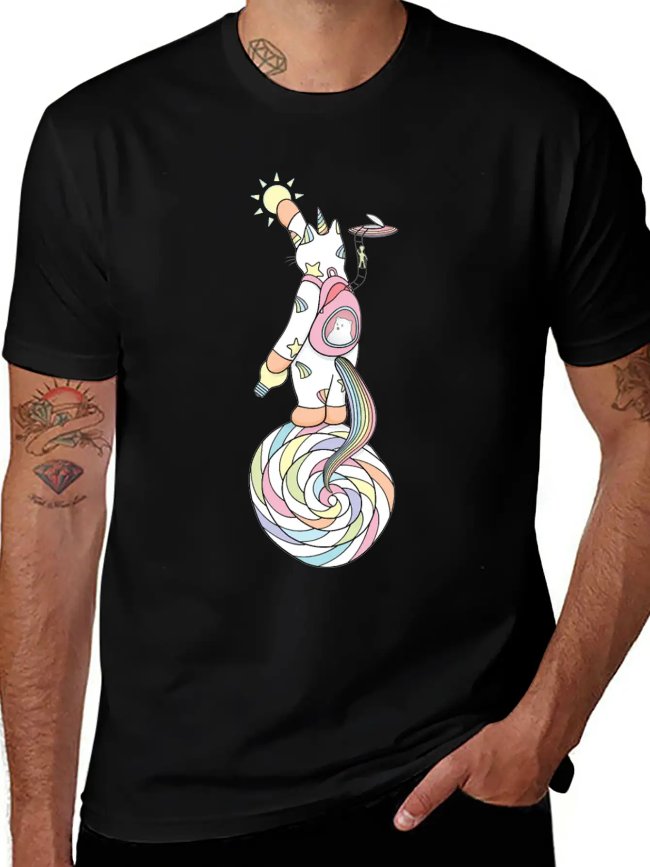 Weird Unicorn Cat Busy Maintaining The Universe Casual Graphic T-Shirt – Simple And Comfortable Daily Wear