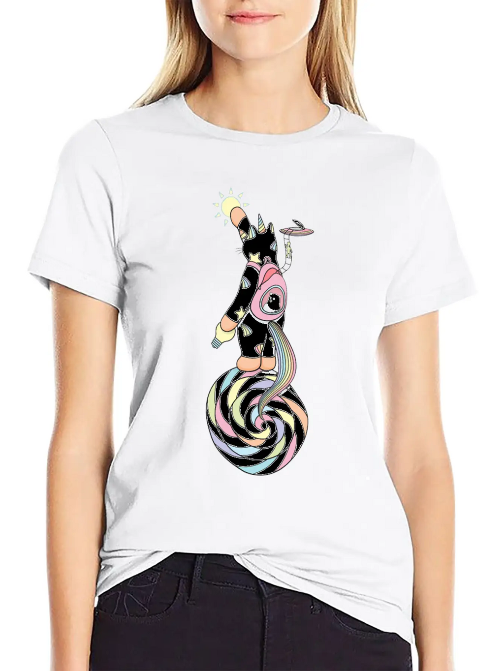 Weird Unicorn Cat Busy Maintaining The Universe Casual Graphic T-Shirt – Simple And Comfortable Daily Wear