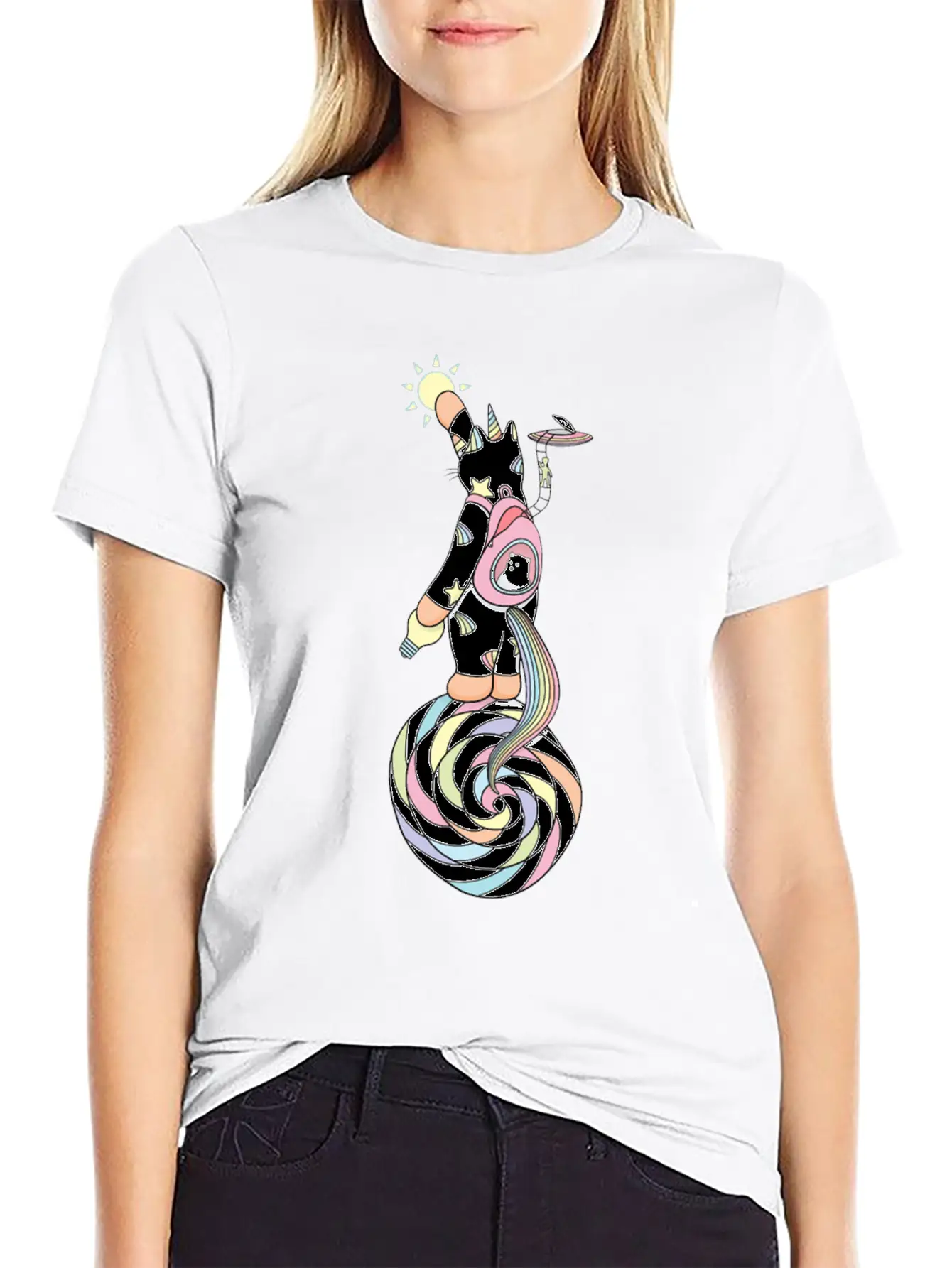 Weird Unicorn Cat Busy Maintaining The Universe Casual Graphic T-Shirt – Simple And Comfortable Daily Wear