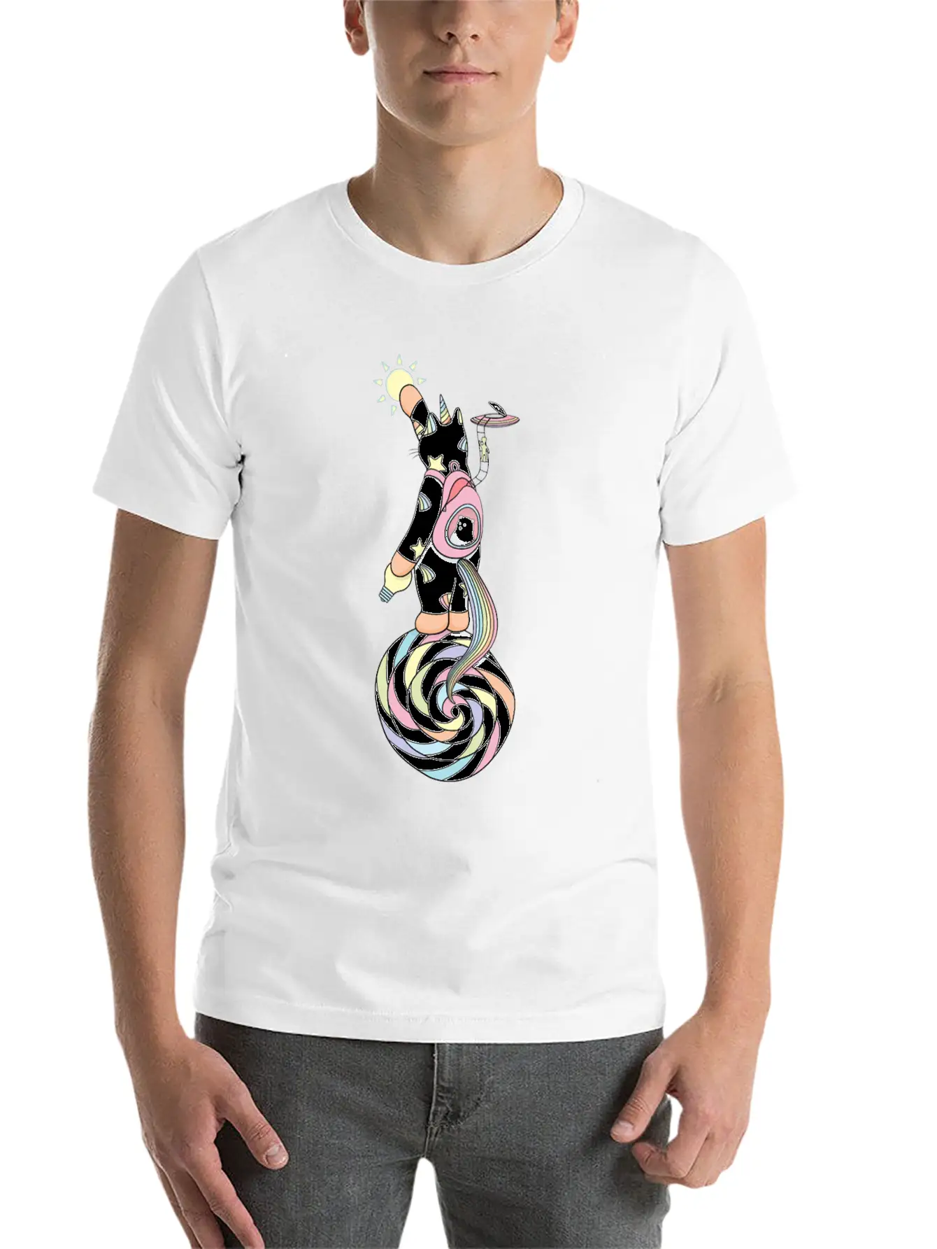 Weird Unicorn Cat Busy Maintaining The Universe Casual Graphic T-Shirt – Simple And Comfortable Daily Wear