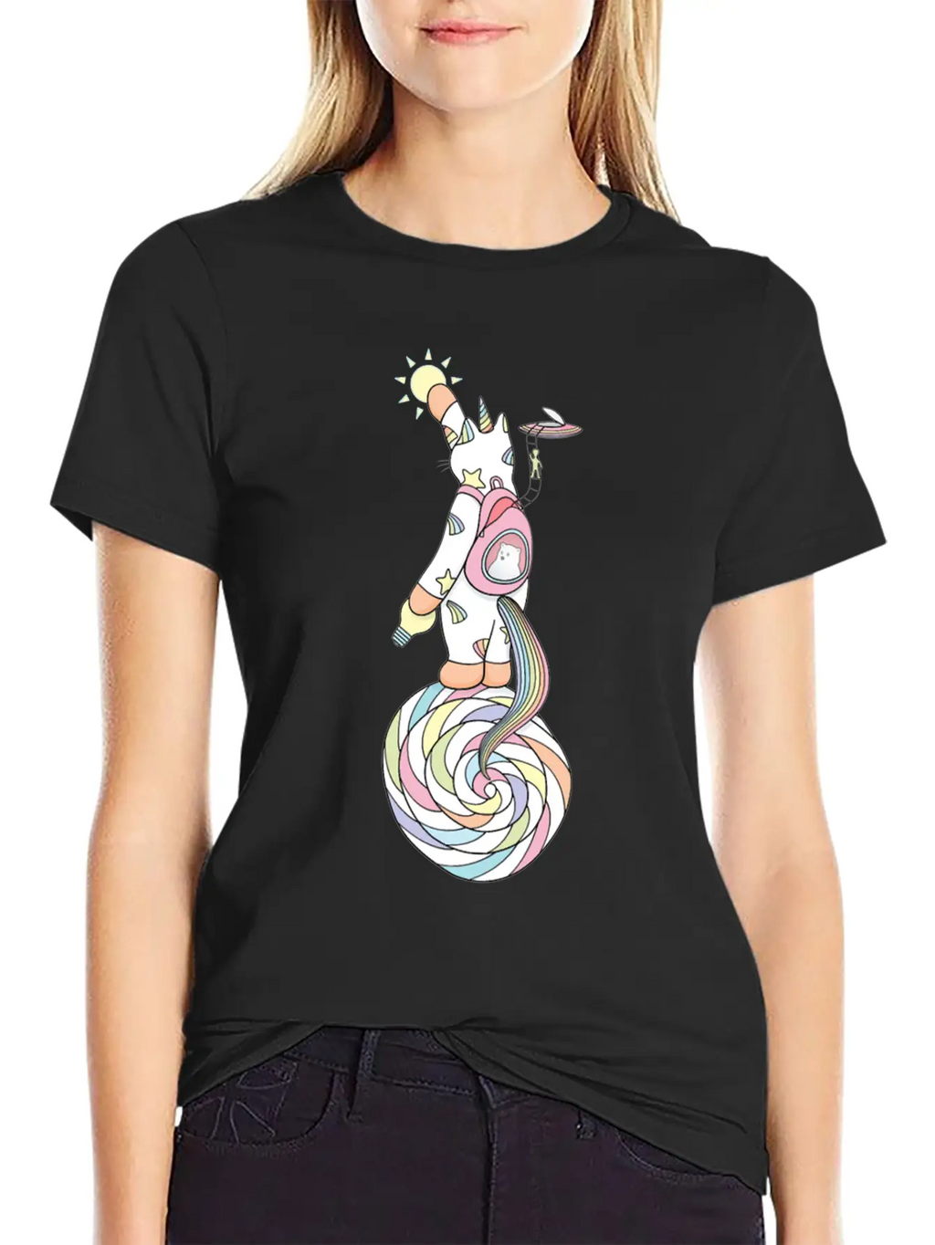 Weird Unicorn Cat Busy Maintaining The Universe Casual Graphic T-Shirt – Simple And Comfortable Daily Wear