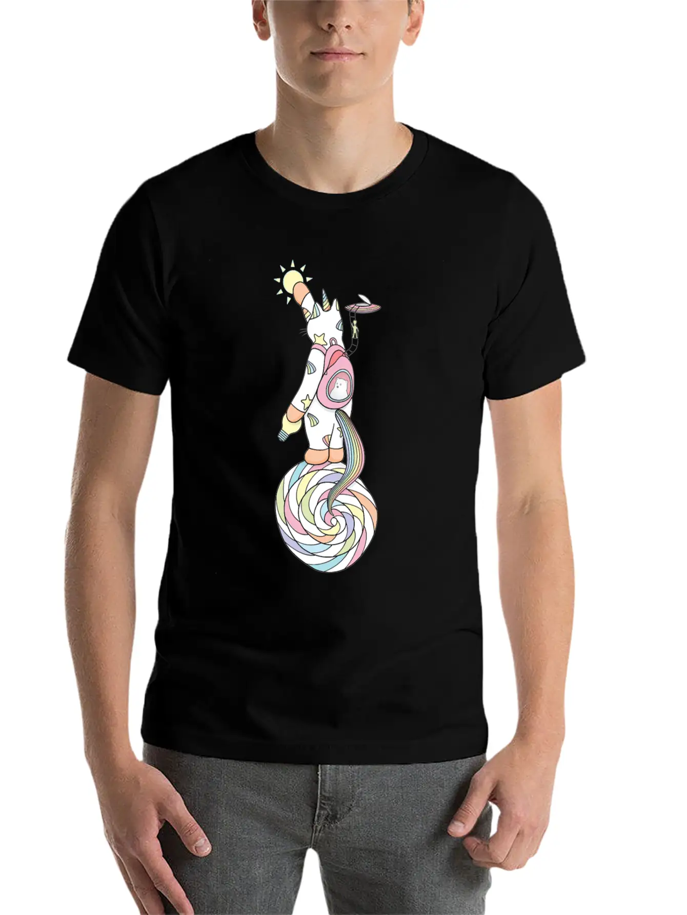 Weird Unicorn Cat Busy Maintaining The Universe Casual Graphic T-Shirt – Simple And Comfortable Daily Wear