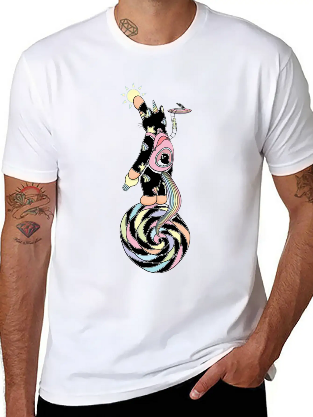 Weird Unicorn Cat Busy Maintaining The Universe Casual Graphic T-Shirt – Simple And Comfortable Daily Wear