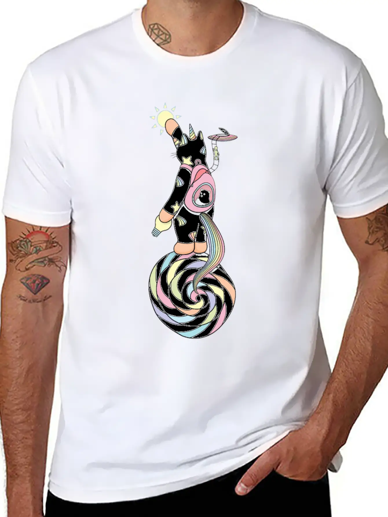 Weird Unicorn Cat Busy Maintaining The Universe Casual Graphic T-Shirt – Simple And Comfortable Daily Wear