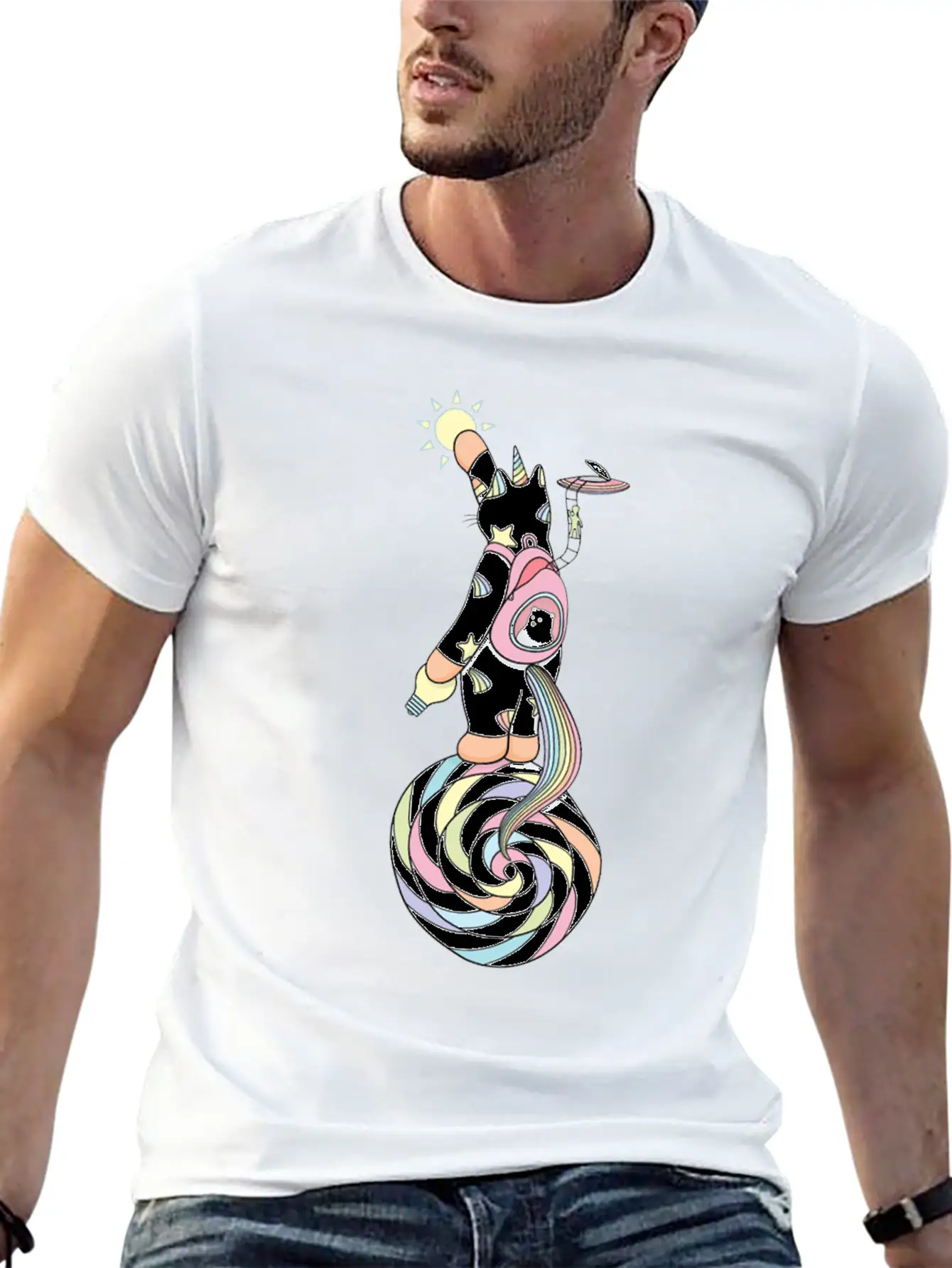 Weird Unicorn Cat Busy Maintaining The Universe Casual Graphic T-Shirt – Simple And Comfortable Daily Wear