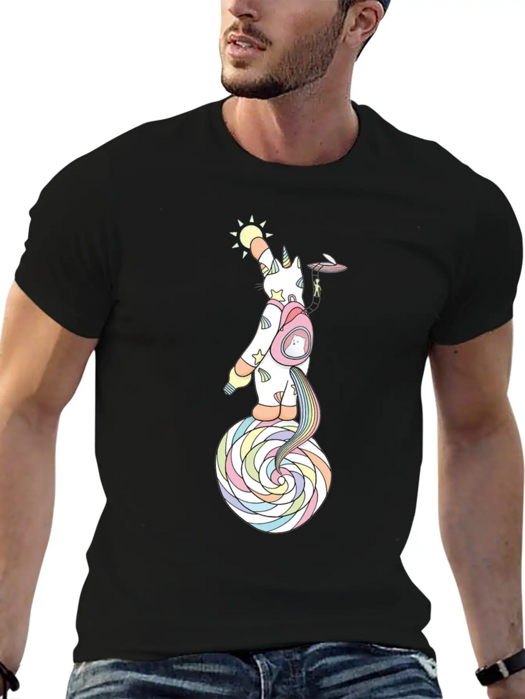 Weird Unicorn Cat Busy Maintaining The Universe Casual Graphic T-Shirt – Simple And Comfortable Daily Wear