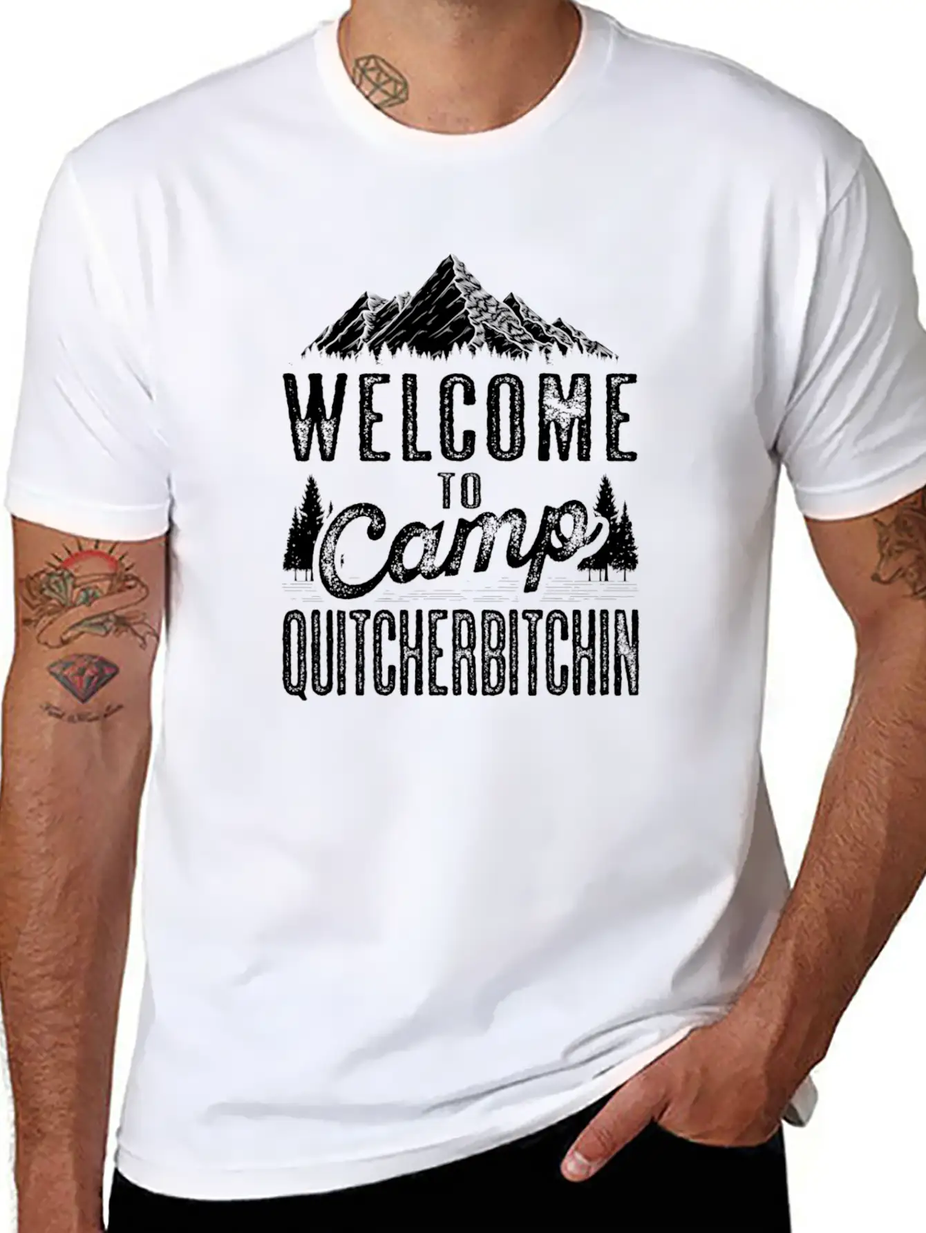 Welcome To Camp Quitcherbitchin Sarcastic Camping Essential Cotton Tee For Daily Outfits – Unisex Style