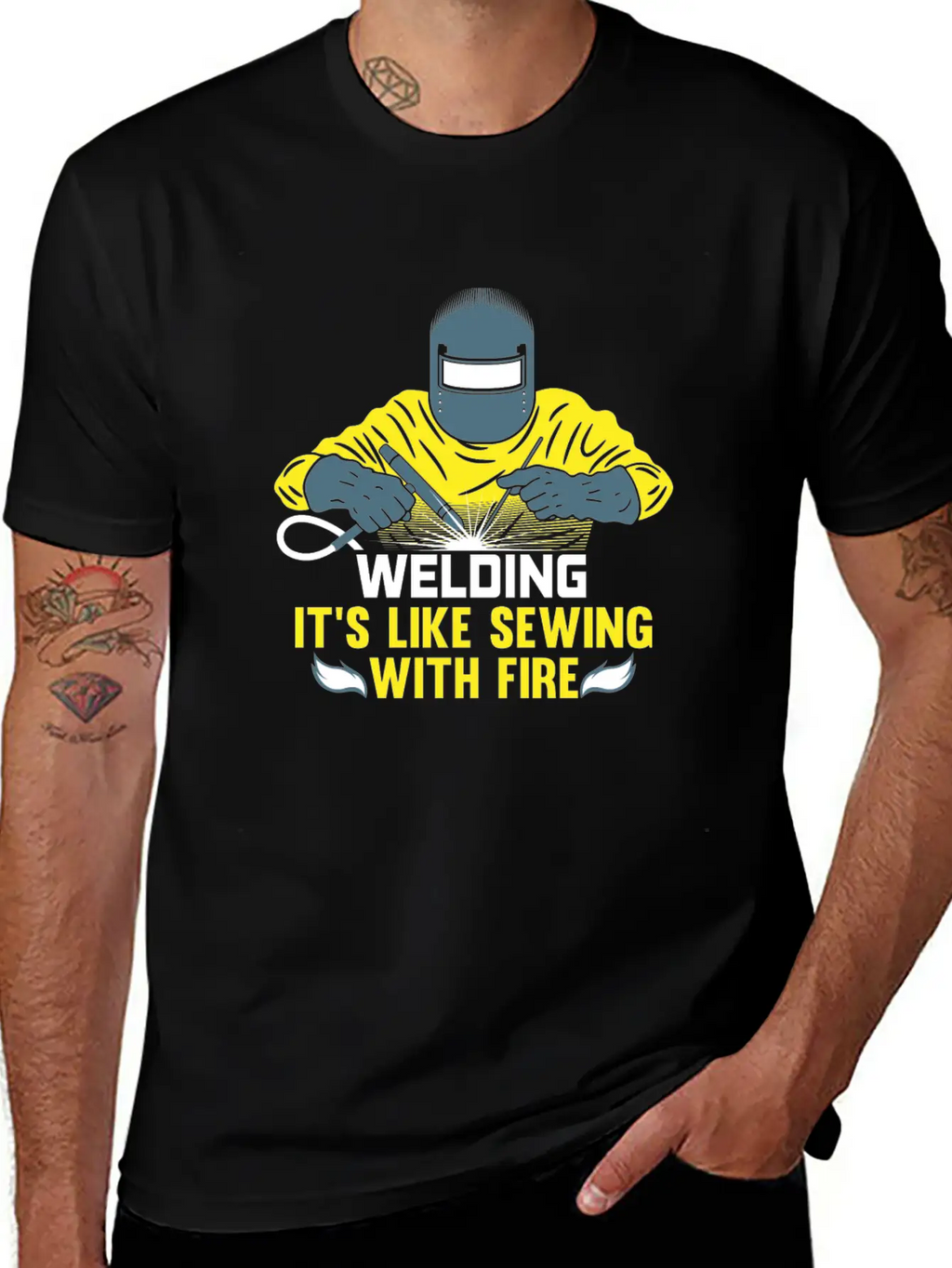 Welding Is Like Sewing With Fire / Welder Flames Stylish Everyday T-Shirt – Unisex Basic Cotton Tee