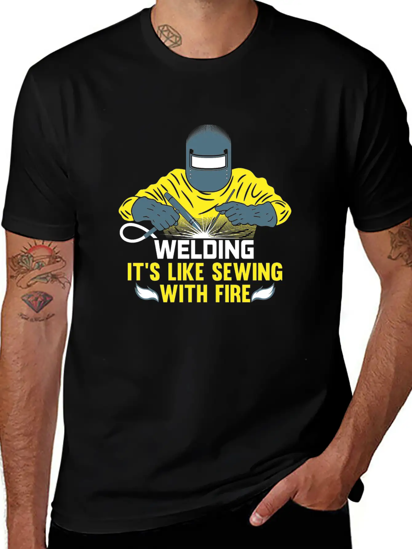 Welding Is Like Sewing With Fire / Welder Flames Stylish Everyday T-Shirt – Unisex Basic Cotton Tee