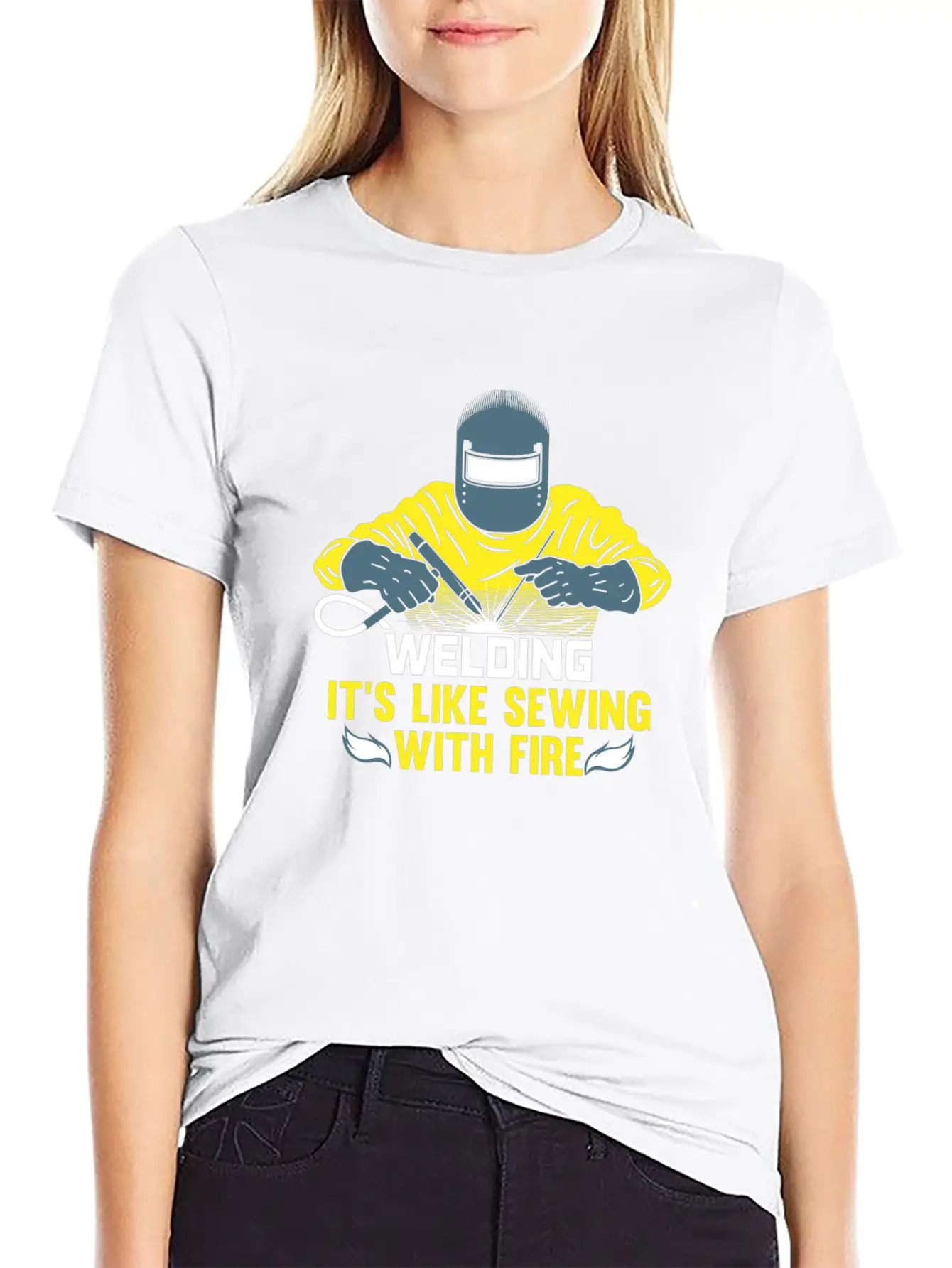 Welding Is Like Sewing With Fire / Welder Flames Stylish Everyday T-Shirt – Unisex Basic Cotton Tee