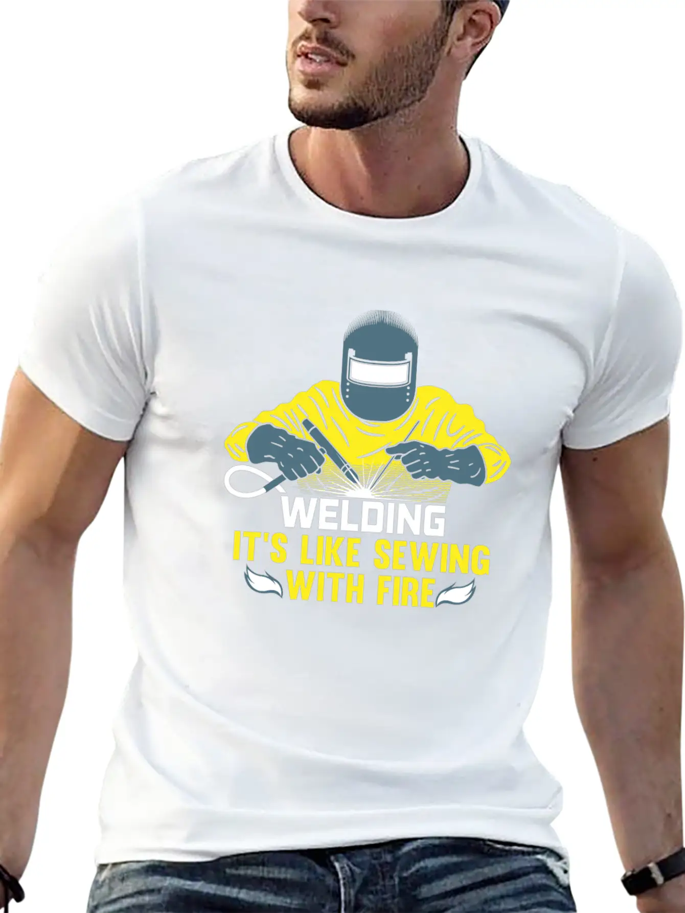 Welding Is Like Sewing With Fire / Welder Flames Stylish Everyday T-Shirt – Unisex Basic Cotton Tee