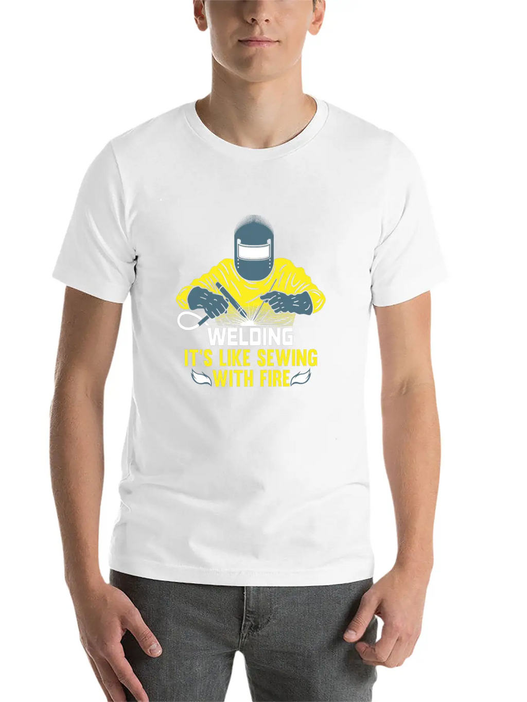 Welding Is Like Sewing With Fire / Welder Flames Stylish Everyday T-Shirt – Unisex Basic Cotton Tee