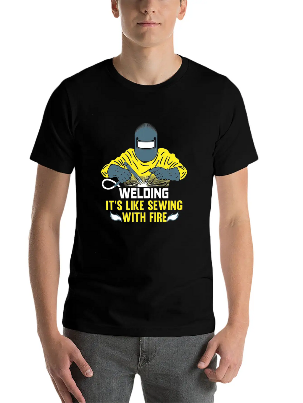 Welding Is Like Sewing With Fire / Welder Flames Stylish Everyday T-Shirt – Unisex Basic Cotton Tee