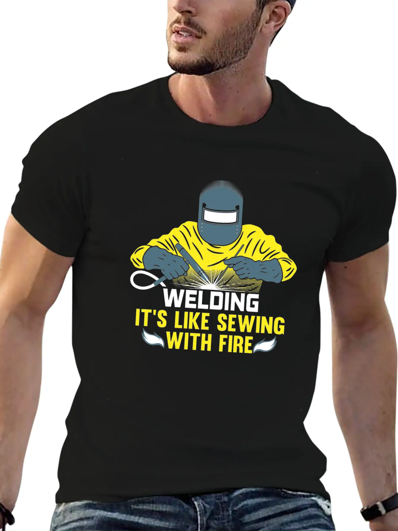 Welding Is Like Sewing With Fire / Welder Flames Stylish Everyday T-Shirt – Unisex Basic Cotton Tee