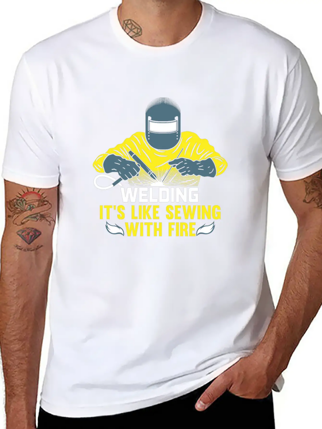 Welding Is Like Sewing With Fire / Welder Flames Stylish Everyday T-Shirt – Unisex Basic Cotton Tee