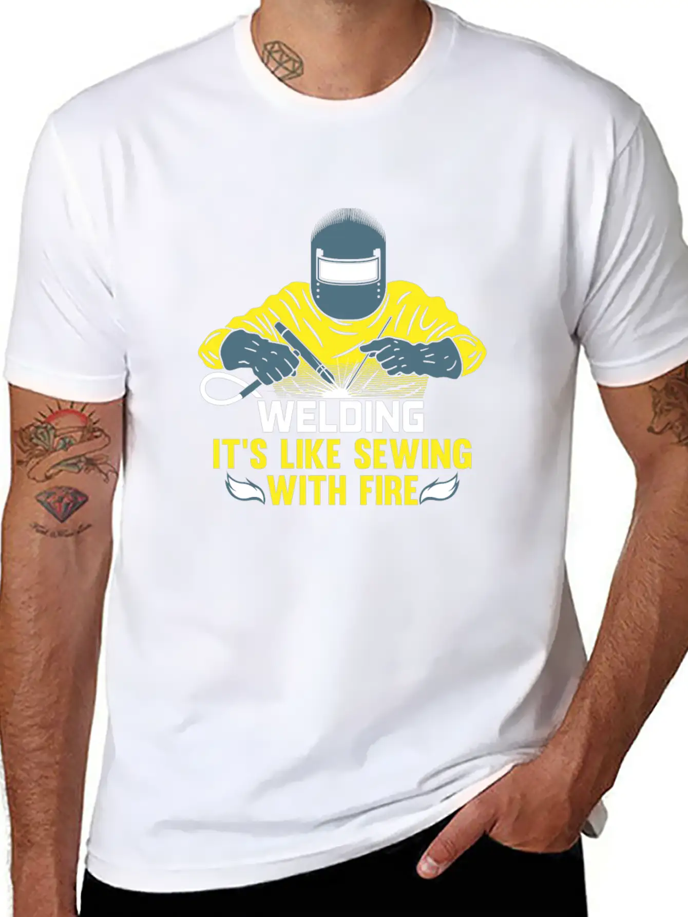 Welding Is Like Sewing With Fire / Welder Flames Stylish Everyday T-Shirt – Unisex Basic Cotton Tee