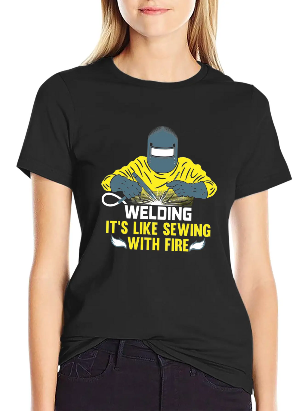 Welding Is Like Sewing With Fire / Welder Flames Stylish Everyday T-Shirt – Unisex Basic Cotton Tee