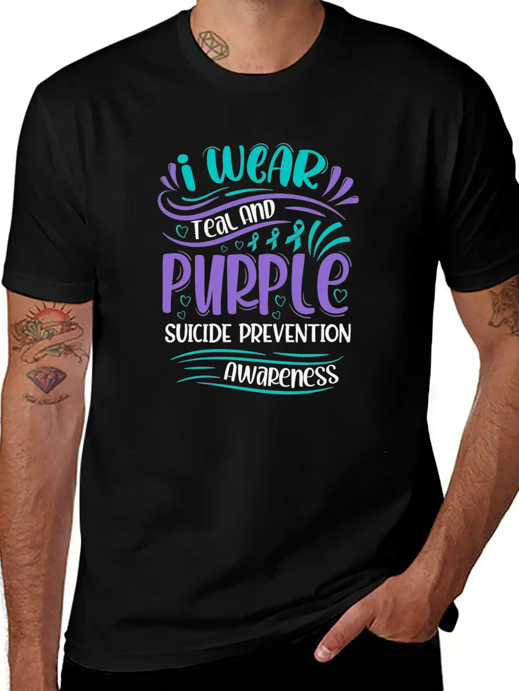 Wellness Collection - I Wear Purple & Teal Stylish Everyday T-Shirt – Unisex Basic Cotton Tee