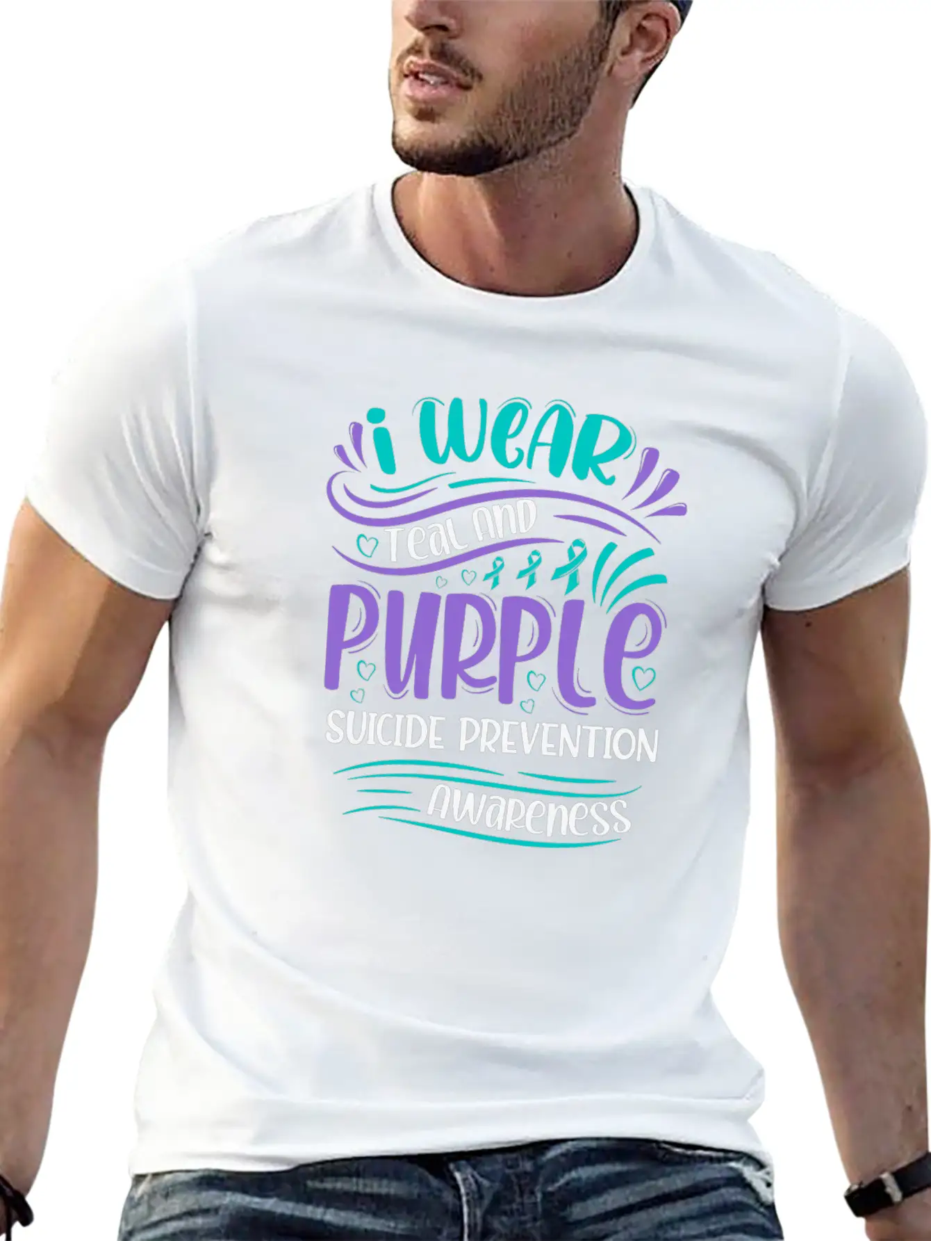 Wellness Collection - I Wear Purple & Teal Stylish Everyday T-Shirt – Unisex Basic Cotton Tee