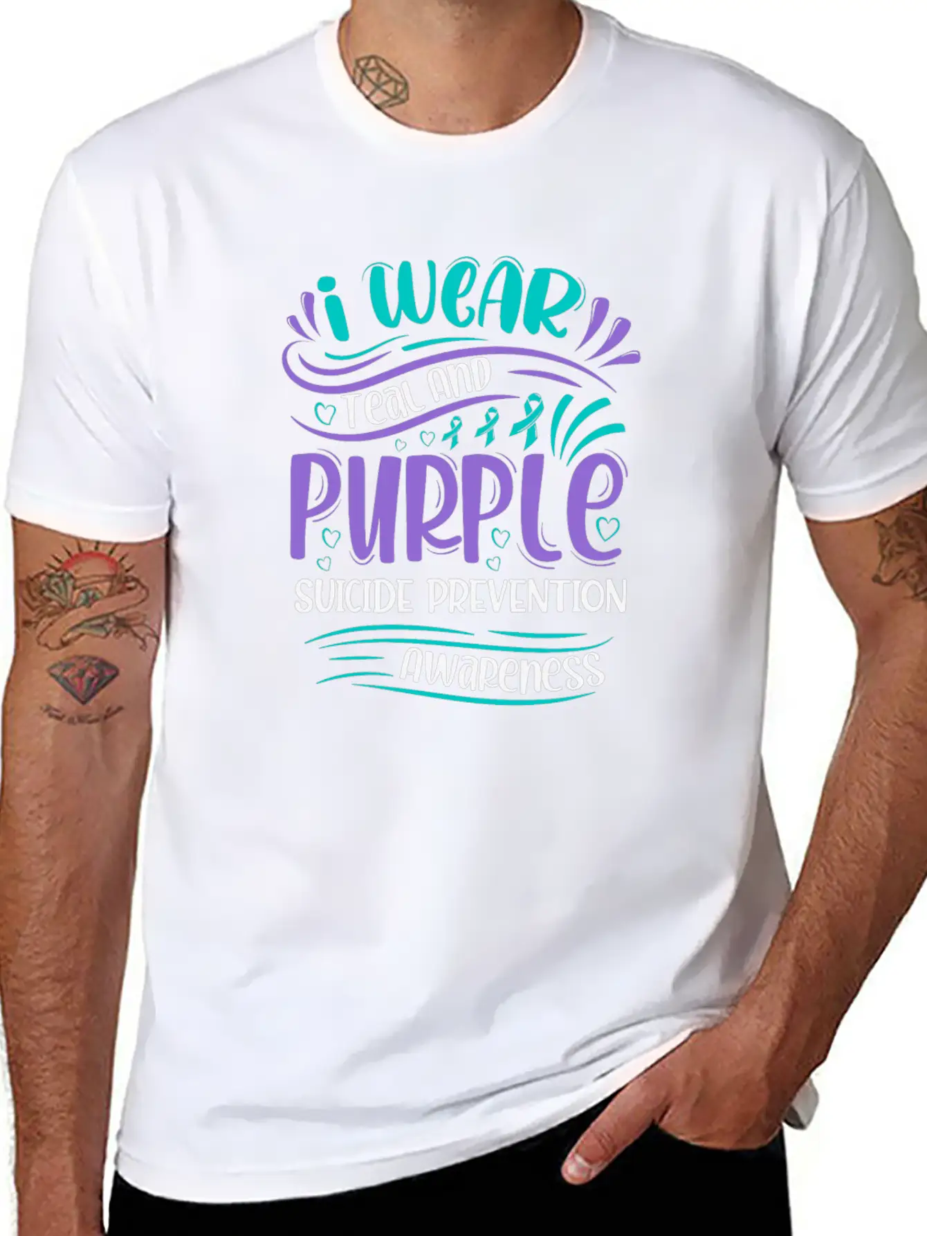 Wellness Collection - I Wear Purple & Teal Stylish Everyday T-Shirt – Unisex Basic Cotton Tee