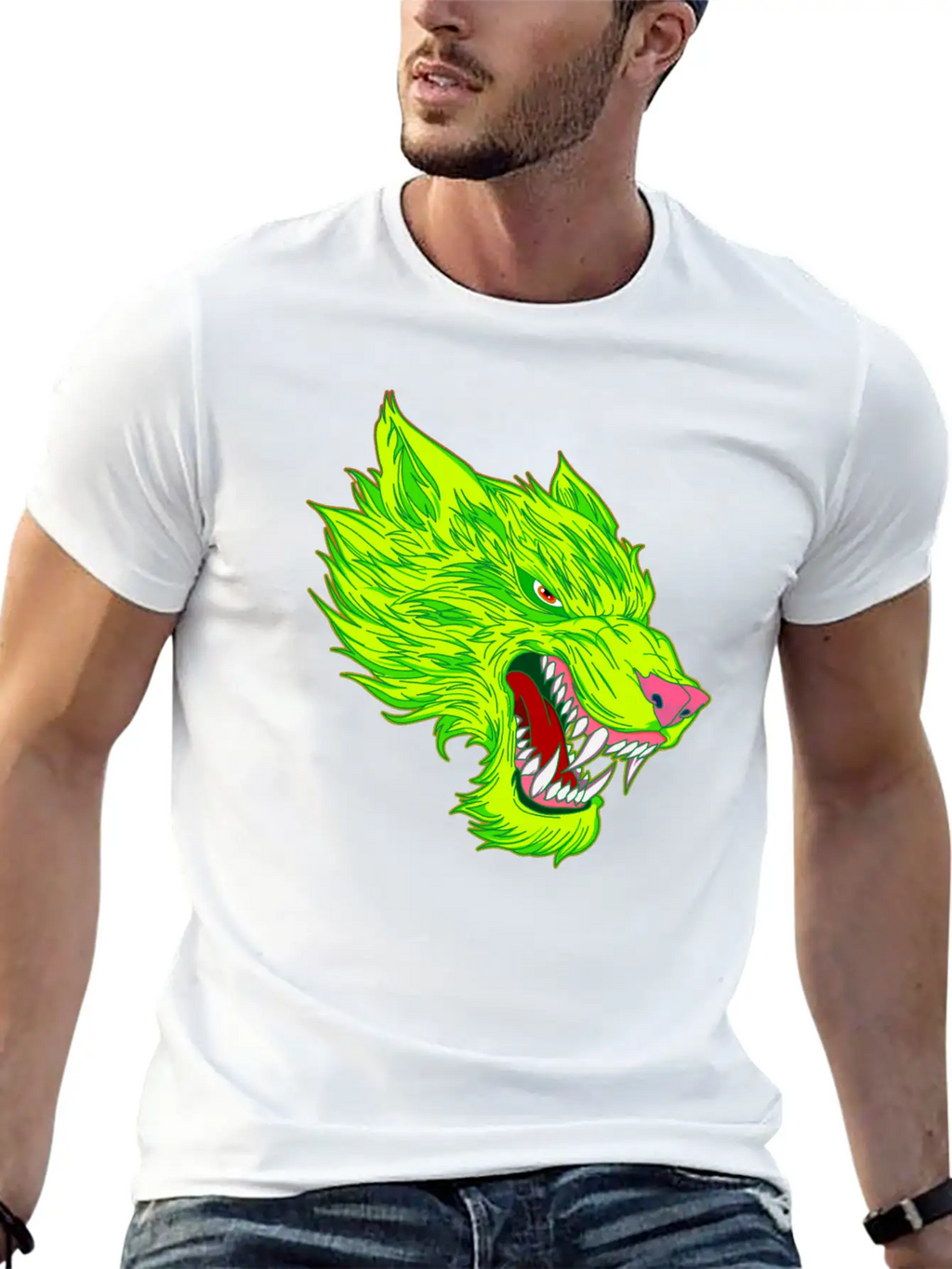 Werewolf Wolf Head Green Tattoo Graffiti Unisex Casual T-Shirt – Clean Design For Daily Comfort