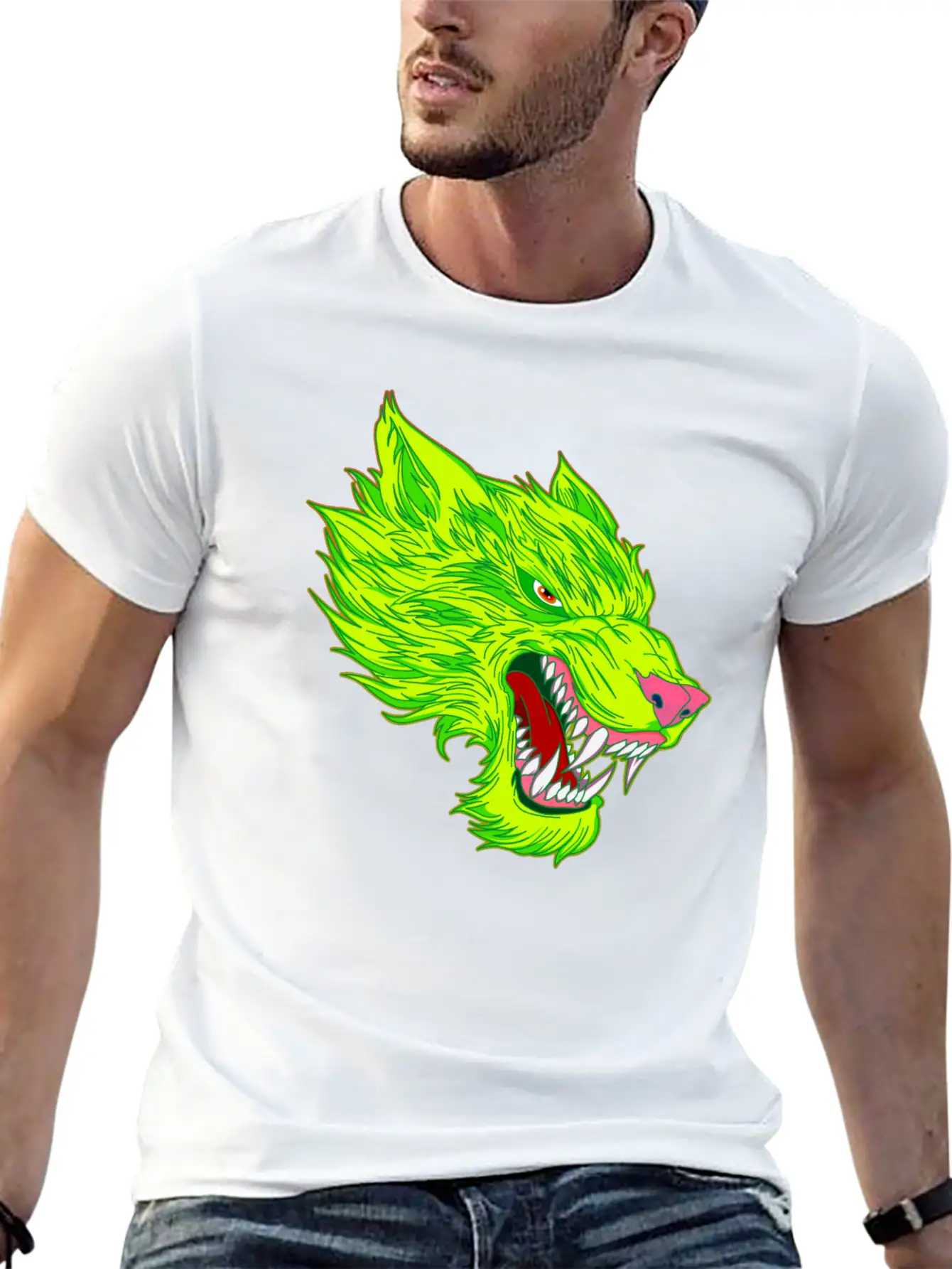 Werewolf Wolf Head Green Tattoo Graffiti Unisex Casual T-Shirt – Clean Design For Daily Comfort