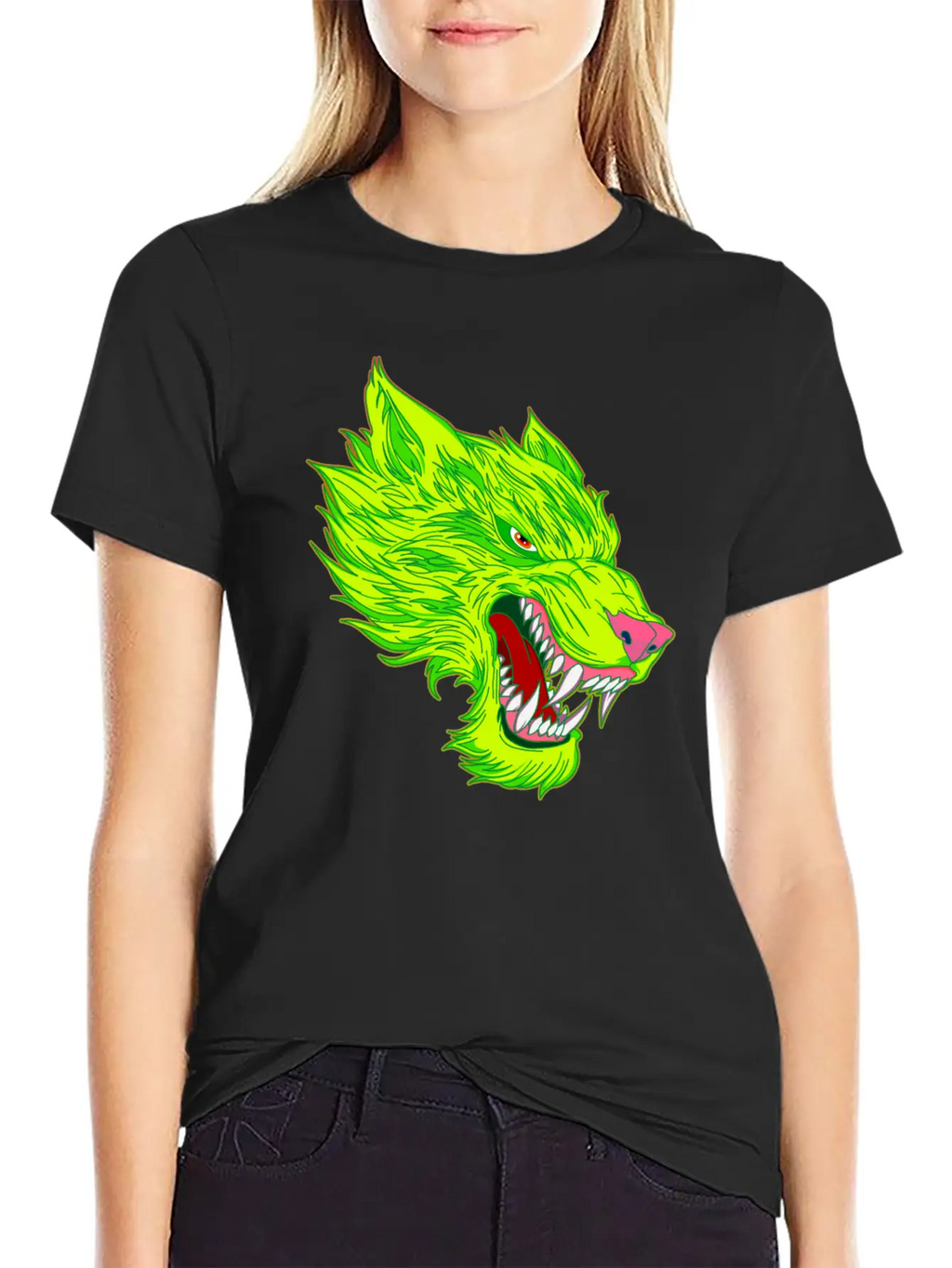 Werewolf Wolf Head Green Tattoo Graffiti Unisex Casual T-Shirt – Clean Design For Daily Comfort