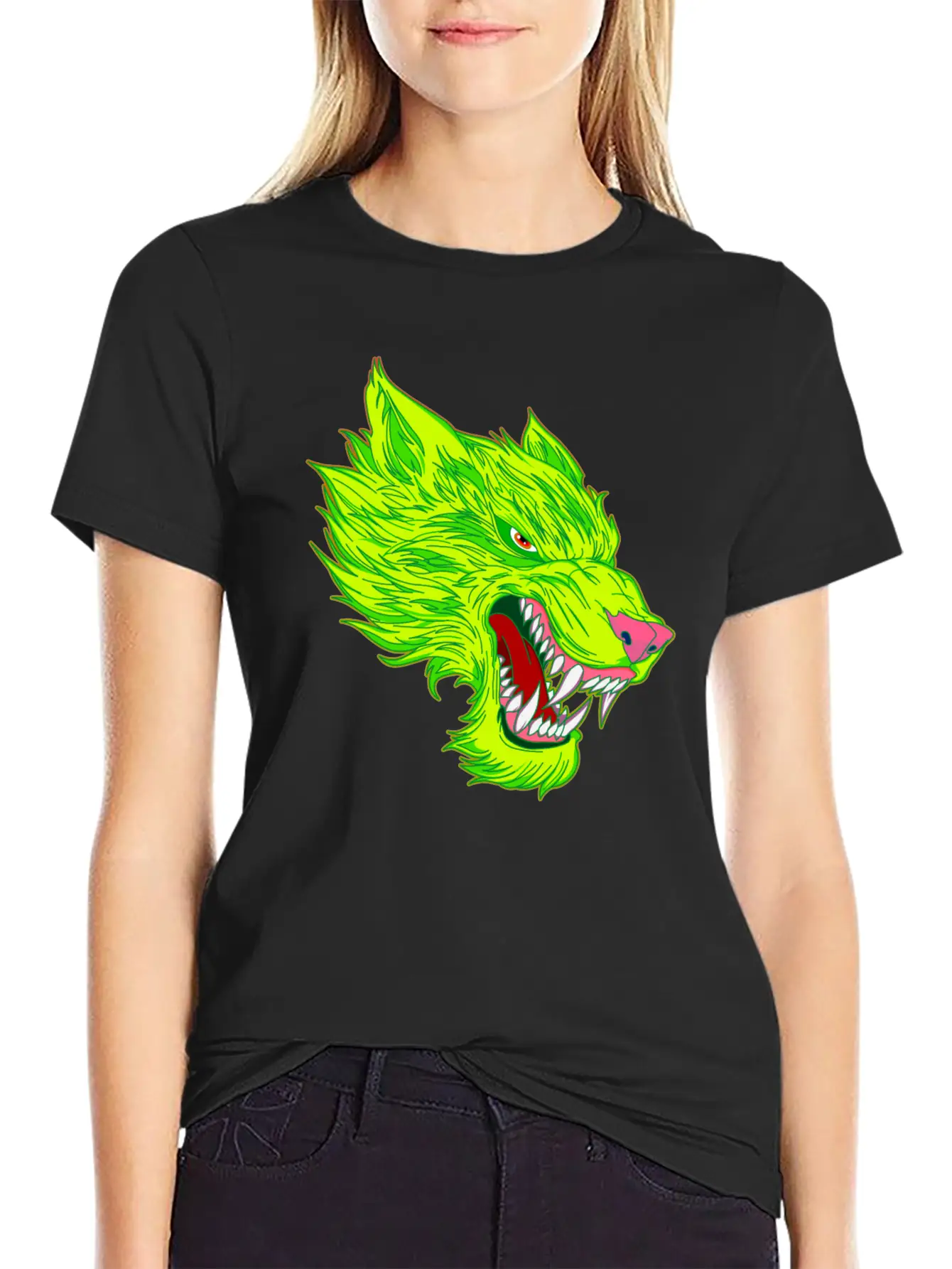 Werewolf Wolf Head Green Tattoo Graffiti Unisex Casual T-Shirt – Clean Design For Daily Comfort