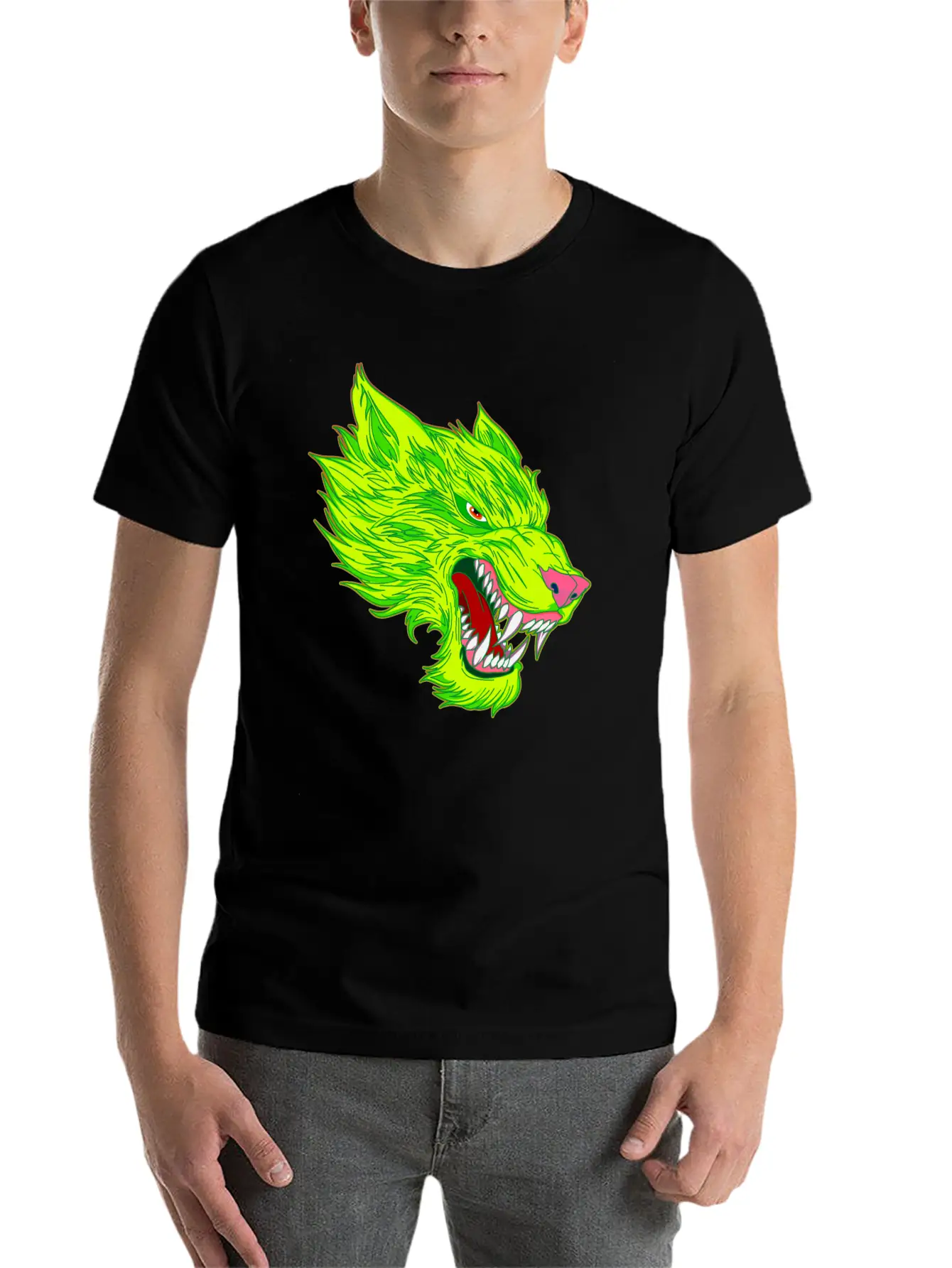 Werewolf Wolf Head Green Tattoo Graffiti Unisex Casual T-Shirt – Clean Design For Daily Comfort