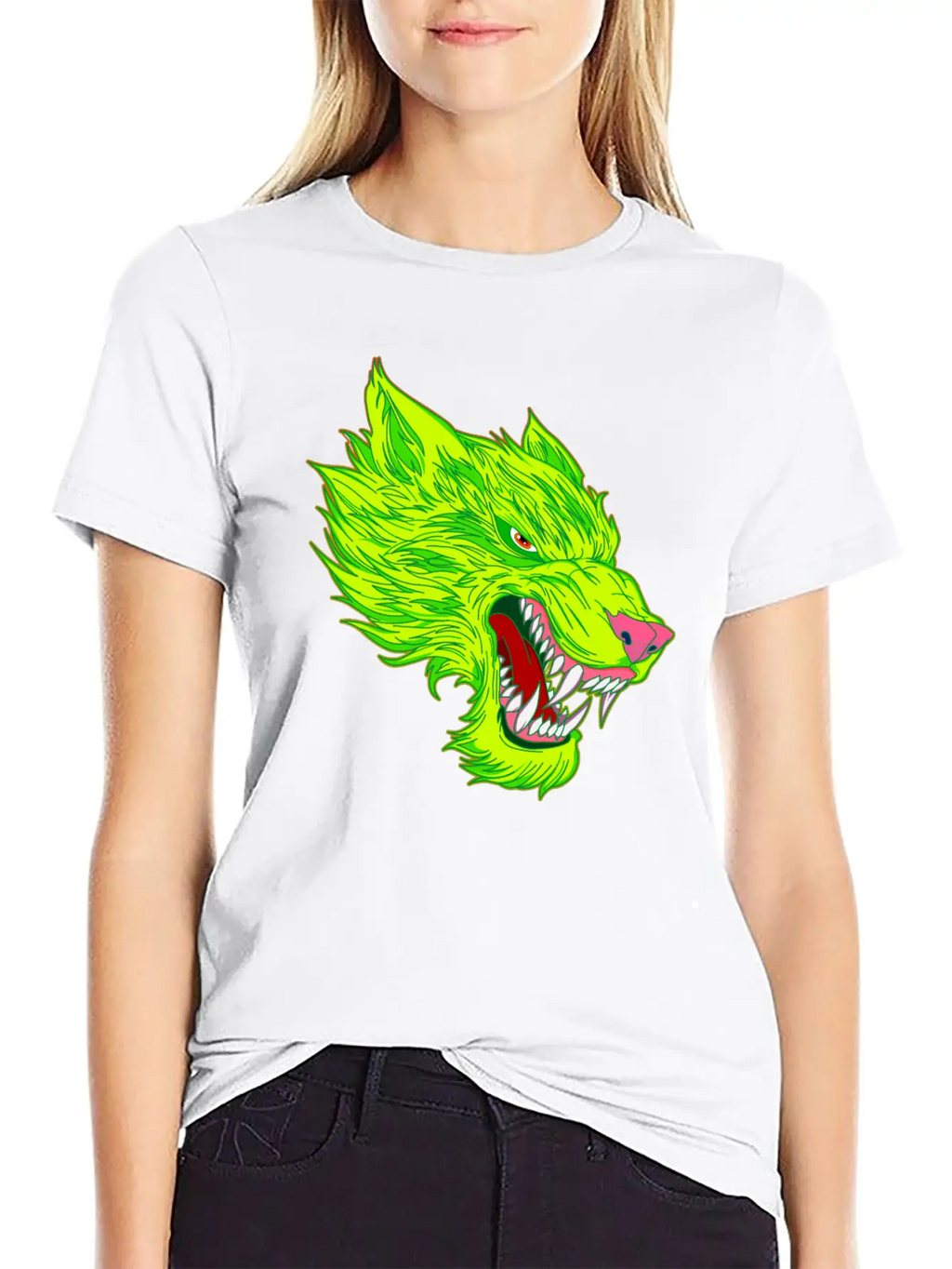 Werewolf Wolf Head Green Tattoo Graffiti Unisex Casual T-Shirt – Clean Design For Daily Comfort