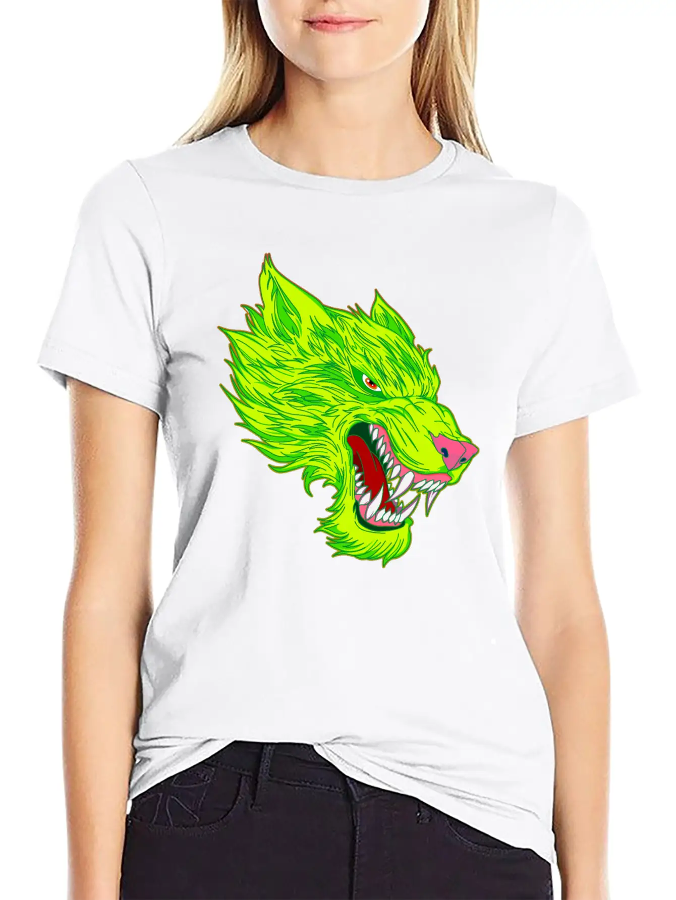Werewolf Wolf Head Green Tattoo Graffiti Unisex Casual T-Shirt – Clean Design For Daily Comfort