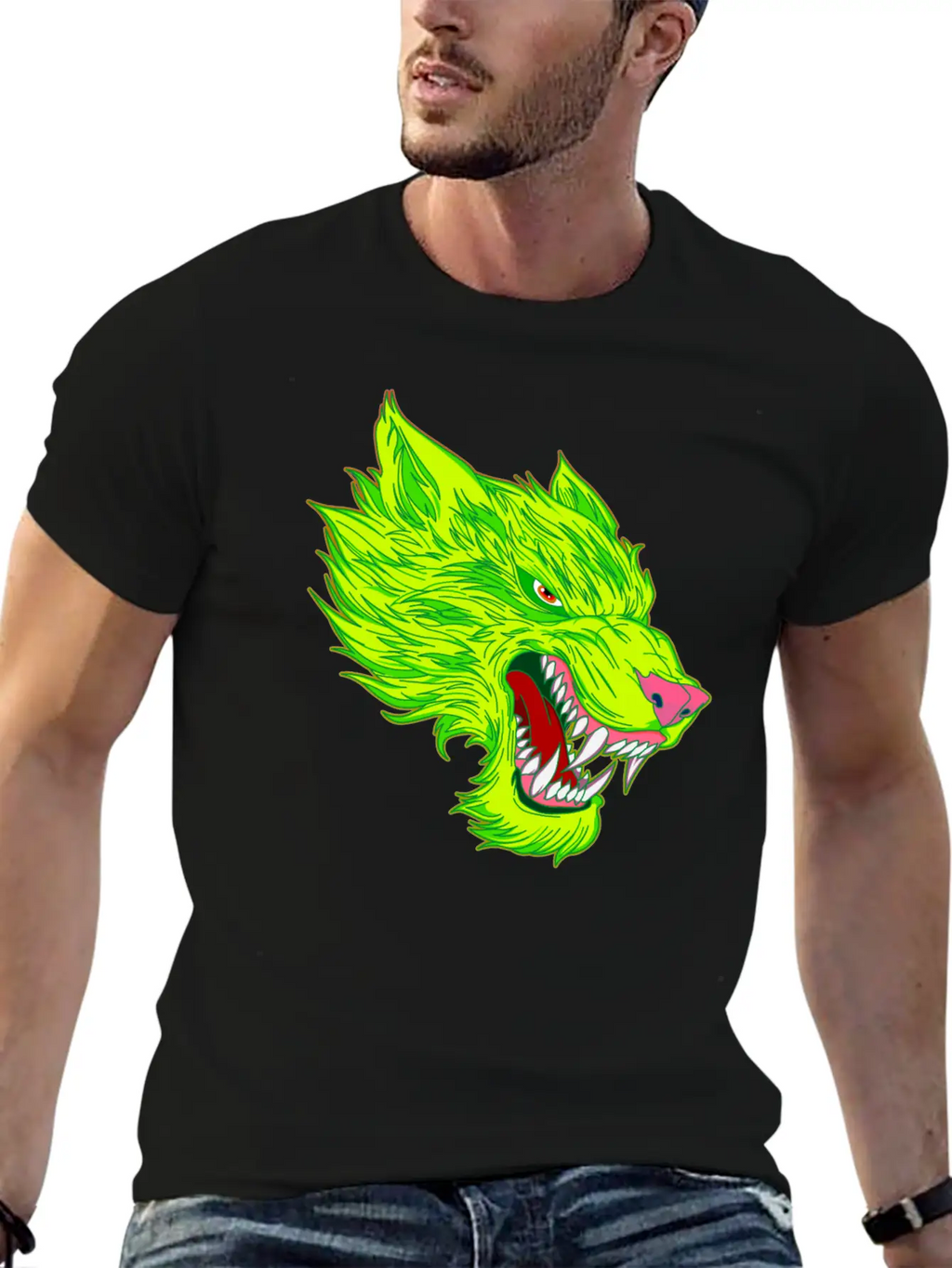 Werewolf Wolf Head Green Tattoo Graffiti Unisex Casual T-Shirt – Clean Design For Daily Comfort
