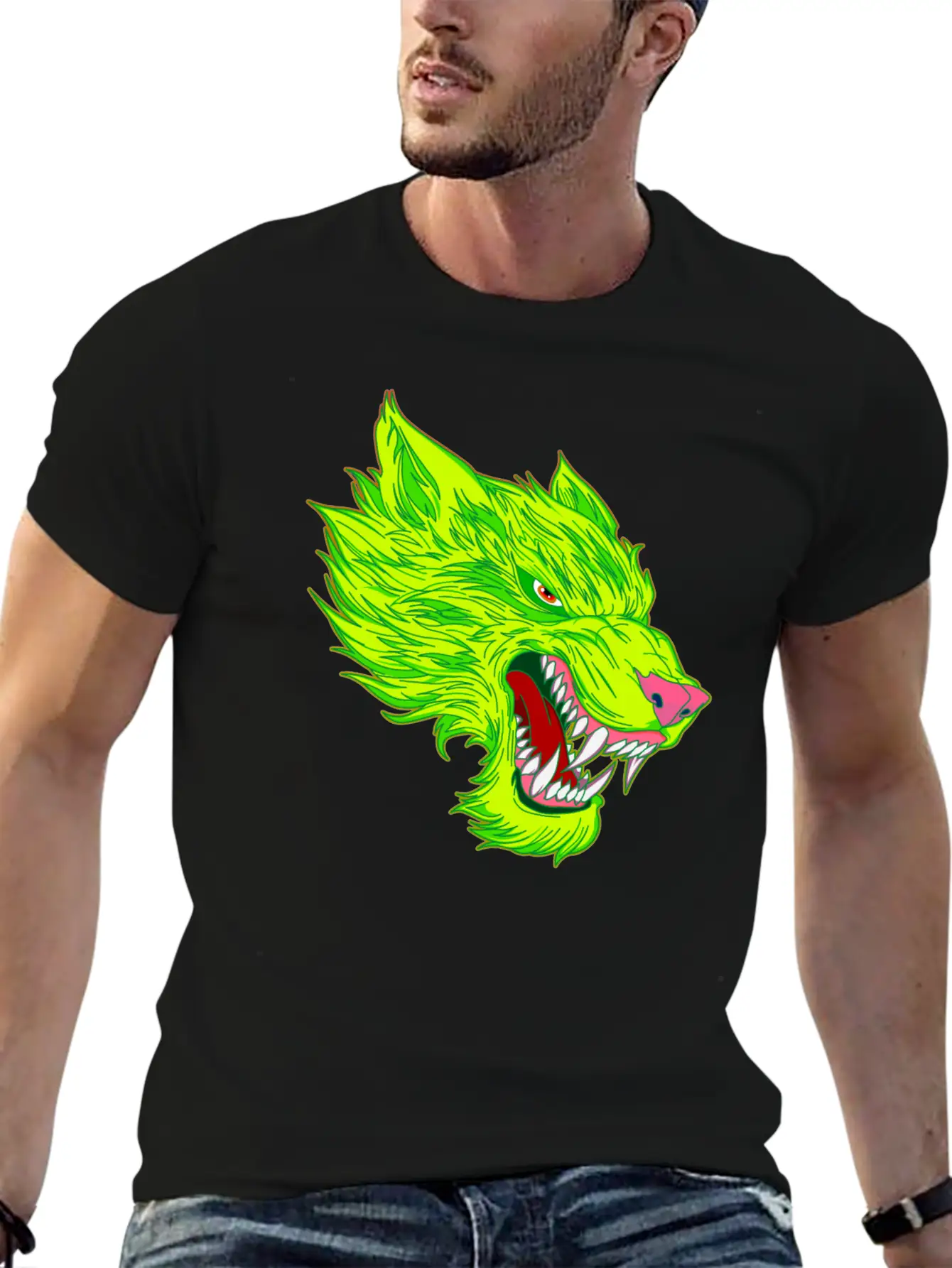 Werewolf Wolf Head Green Tattoo Graffiti Unisex Casual T-Shirt – Clean Design For Daily Comfort
