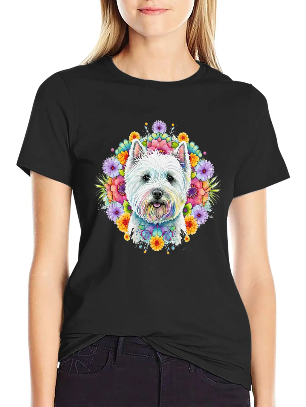 Westie Cute Face Floral Unisex Short Sleeve Soft Cotton T-Shirt – Casual Everyday Wear