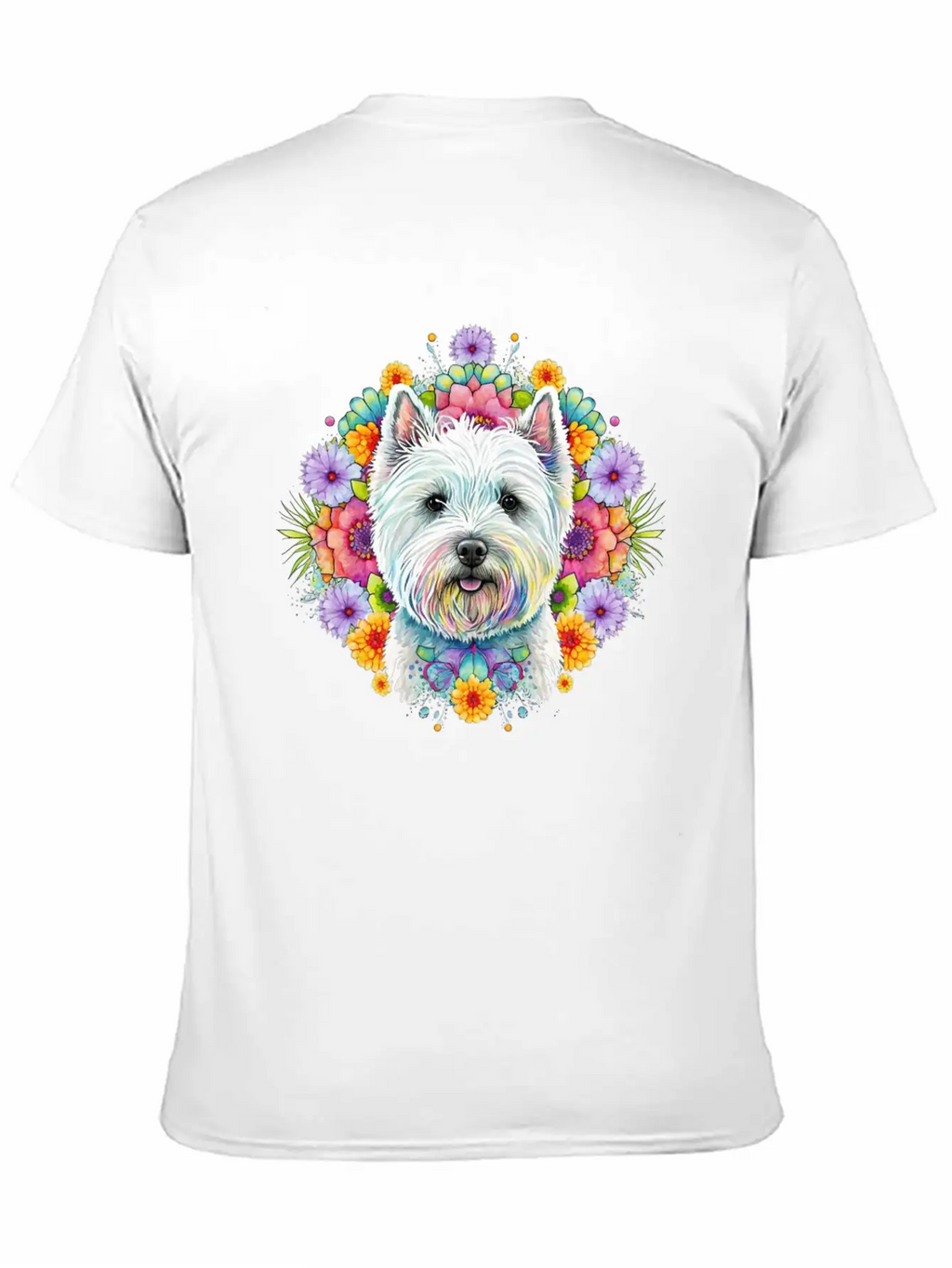 Westie Cute Face Floral Unisex Short Sleeve Soft Cotton T-Shirt – Casual Everyday Wear