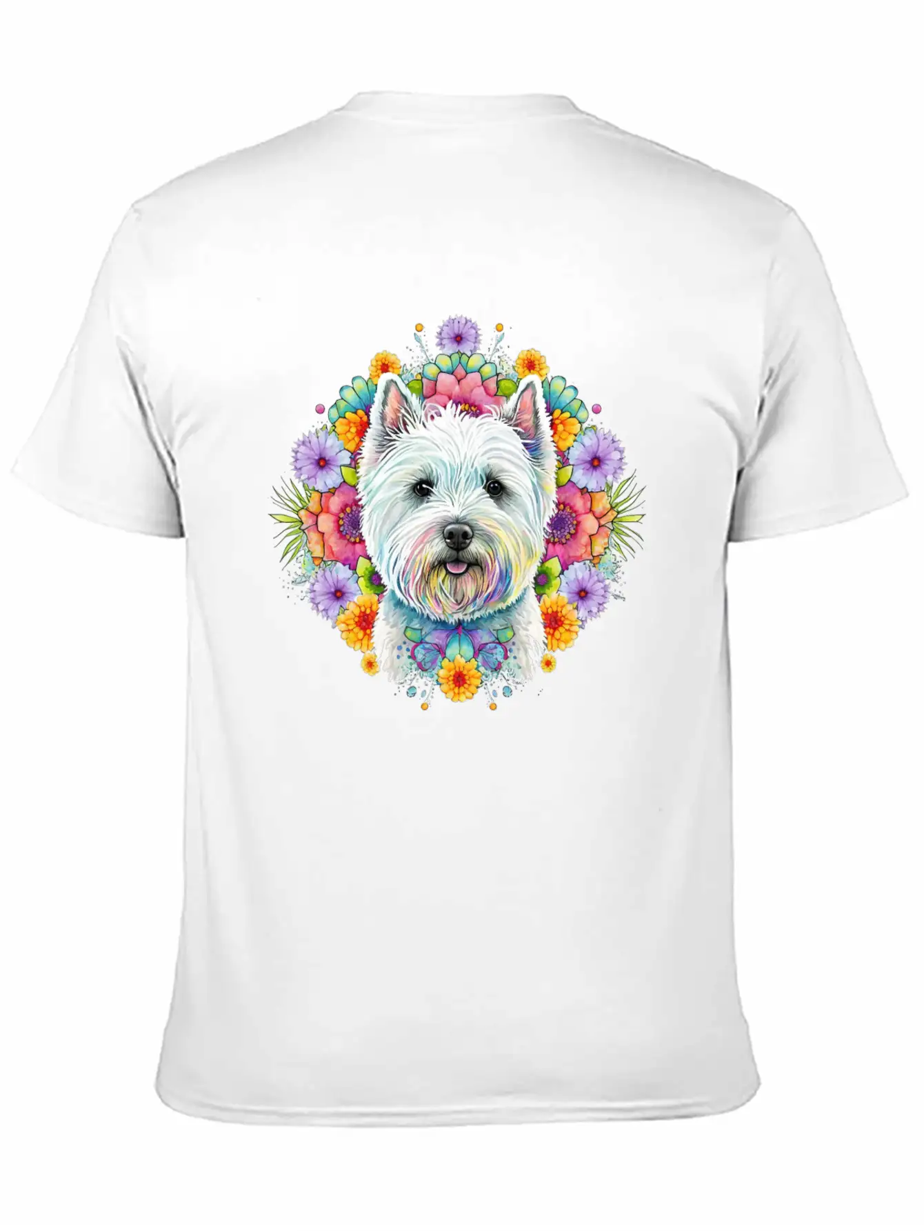 Westie Cute Face Floral Unisex Short Sleeve Soft Cotton T-Shirt – Casual Everyday Wear
